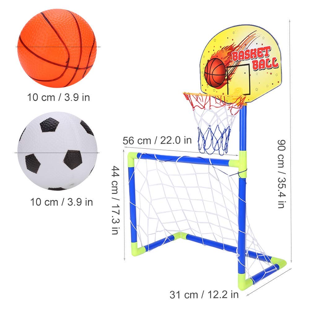 VGEBY Set di Pallacanestro da Calcio, 2 in 1 Porta da Calcio e Stand da Basket per Bambini Altri Giocattoli da Esterno per Bambini
