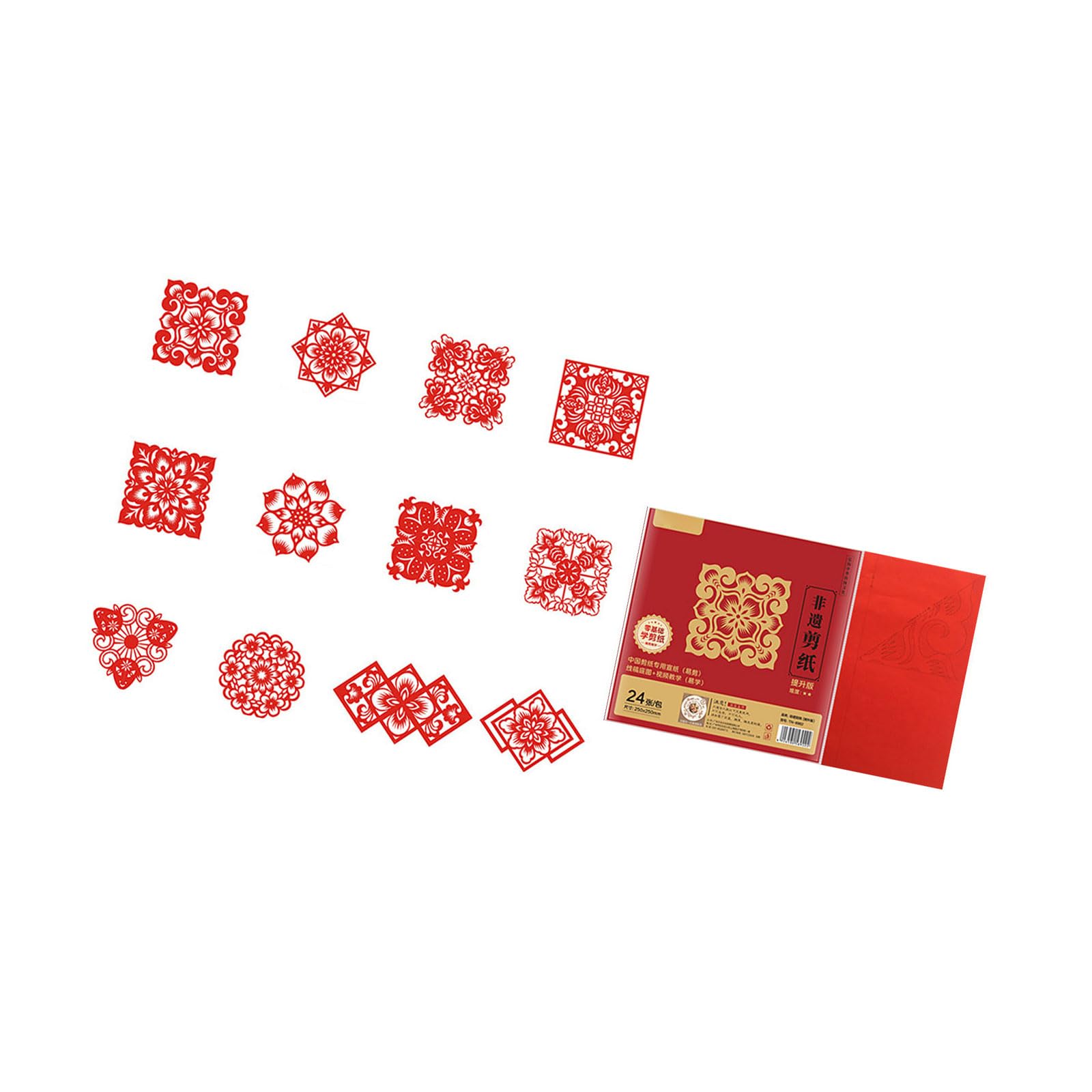 24Pcs Chinese New Year Window Clings with Video Tutorial, Red Paper Art Decorations for Home Festival Adults Chinese New Year Window Decorations