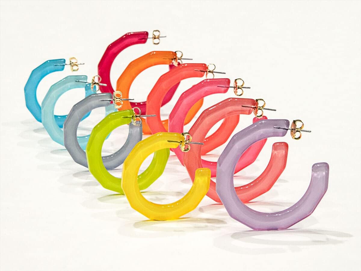 ZENZII Colorful Resin Acrylic Textured Flat Hoop Earring for Women