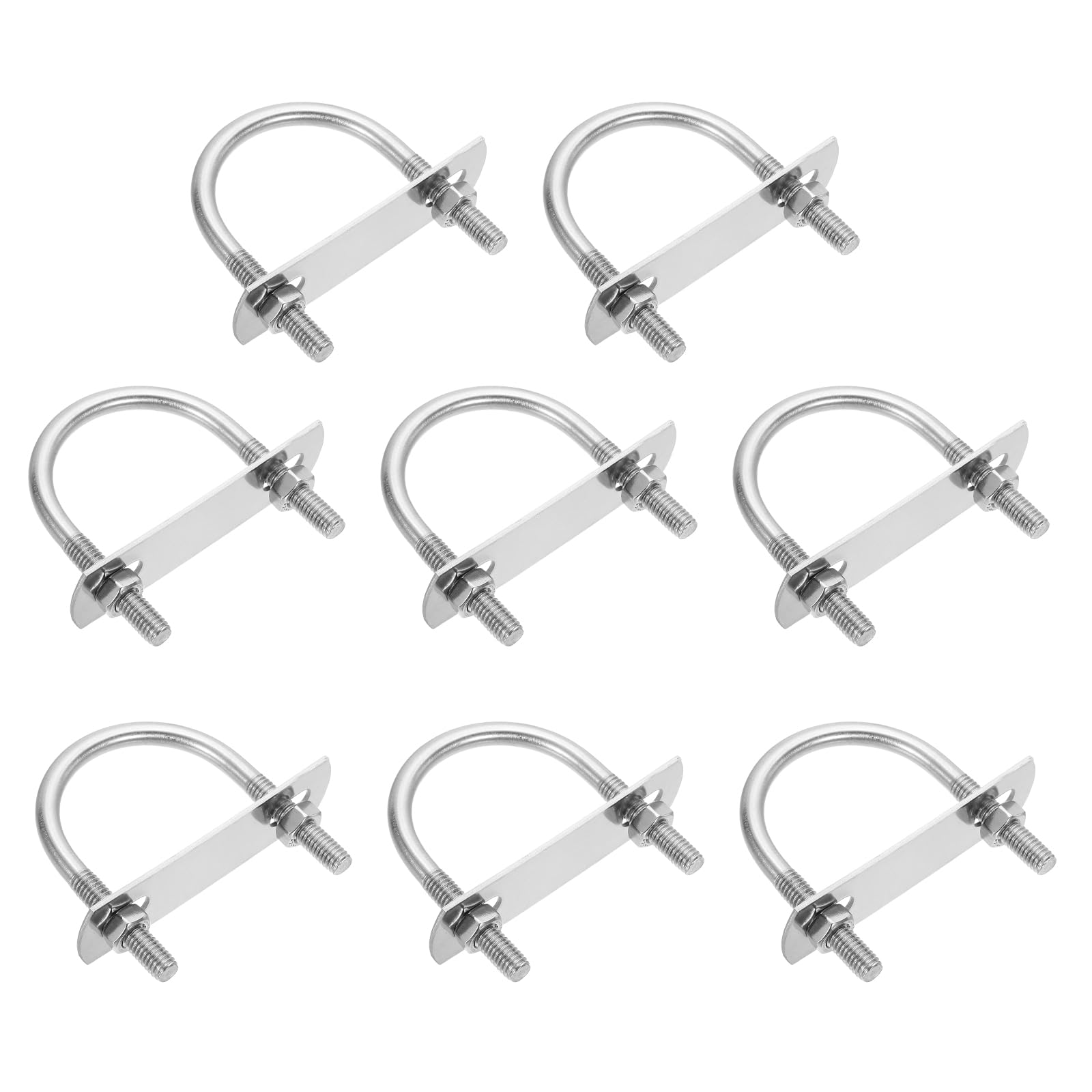sourcing map M6 Round U-Bolts, 8 Sets 38mm(1.5") Inner Width 58mm(2.28") Length 201 Stainless Steel U-Clamp Bolt with Plates & Nuts for Automobile, Trailer, Boat Trail, Silver — image 1