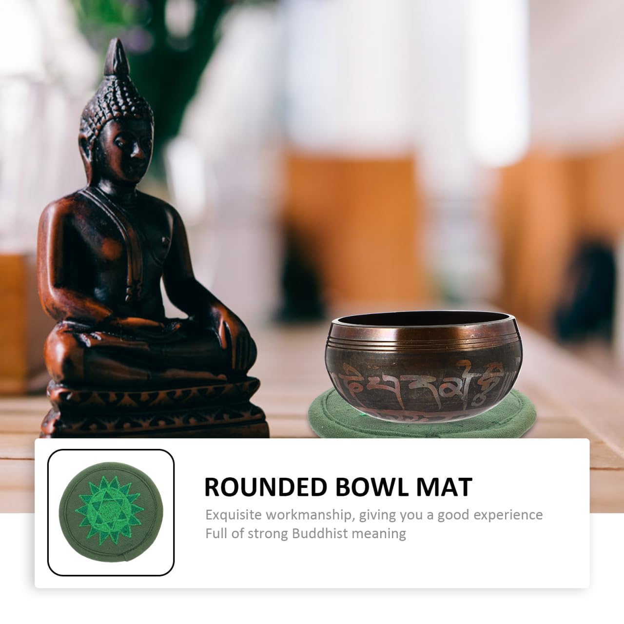 BESTonZON Cojín para cuenco tibetano de Buda, base redondeada, almohadilla de meditación religiosa de alta calidad, almohadilla de bordado para yoga y meditación, idea de regalo para amigos, verde