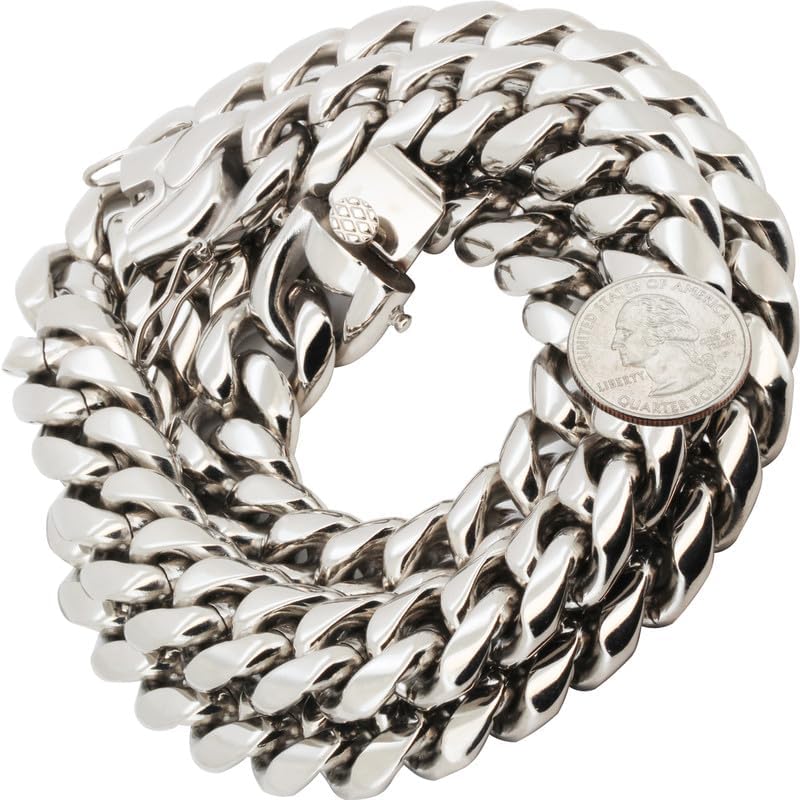 316L Stainless Steel 18K Yellow/White Gold Finish 6-18MM Miami Cuban Link Box Clasp Chain Necklace Bracelet For Men & Women 6″-40″