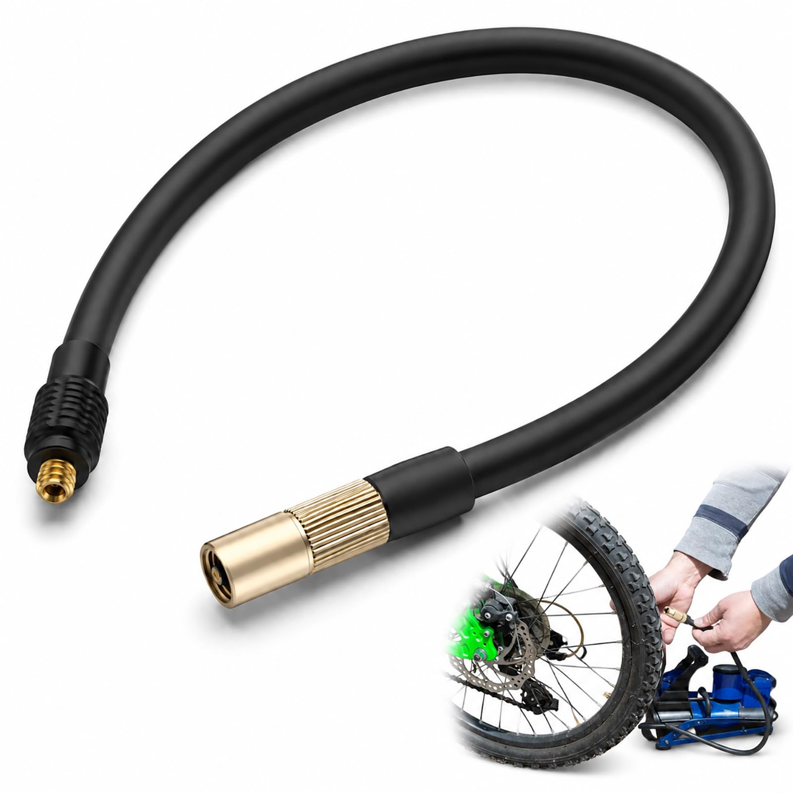 2-in-1 Schrader Presta Valve Adapter 50cm, Bike Pump Extension Hose, Tyre Inflator Tube for Portable Air Compressors, Car Motorcycle Bicycle Tyre Pump Replacement