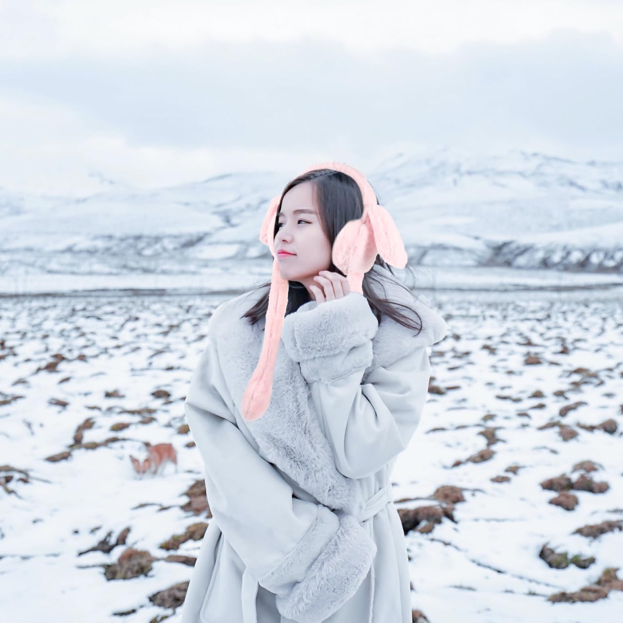 Adorable 1Pc Movable Ears Earmuffs for Women Plush Ear Warmers Comfortable Skin-friendly for Fall Outdoor Activities Fun Design