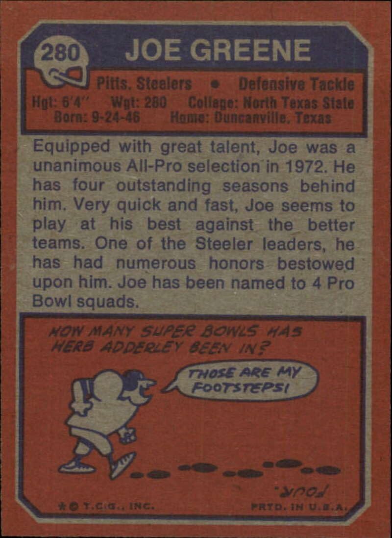 1973 Topps Football #280 Joe Greene Pittsburgh Steelers Set Break 1 (See Scan for Actual NFL Trading Card you will receive)