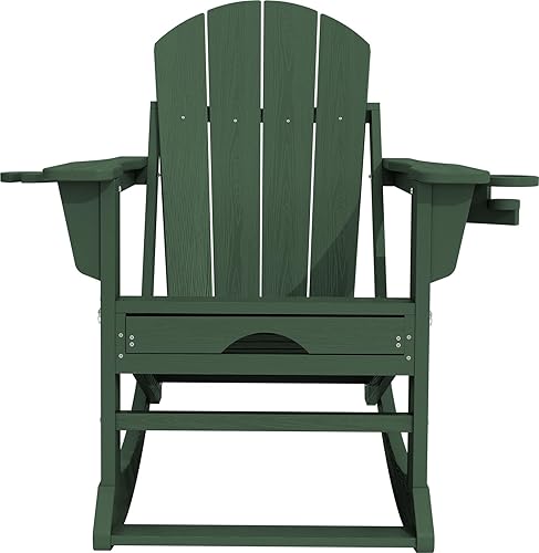 Miniatura 8 de KINGYES Adirondack - Mecedora con otomana retráctil y portavasos, silla mecedora Adirondack de HDPE para patio, porche, patio, balcón, verde