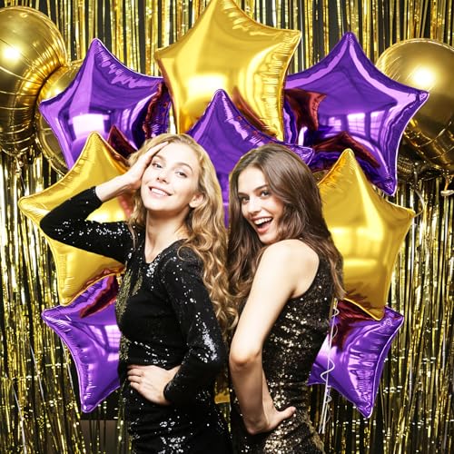Purple Gold Star Foil Balloons, 10PCS Foil Stars Shape Balloons, 18 Inch Metallic Purple and Gold Stars Balloon Pentagram for Helium for Birthday, Carnival, New Years, Graduation Party Decorations by Biapian - Used condition - Image 5