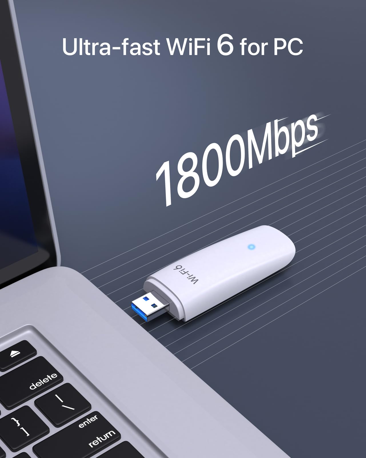 BrosTrend Clé WiFi 6 USB AX1800 Mbps, Adaptateur USB Double Bande 5GHz 1201Mbps + 2.4G 574Mbps, 802.11ax, USB3.0 WPA3 pour PC Windows 11/10