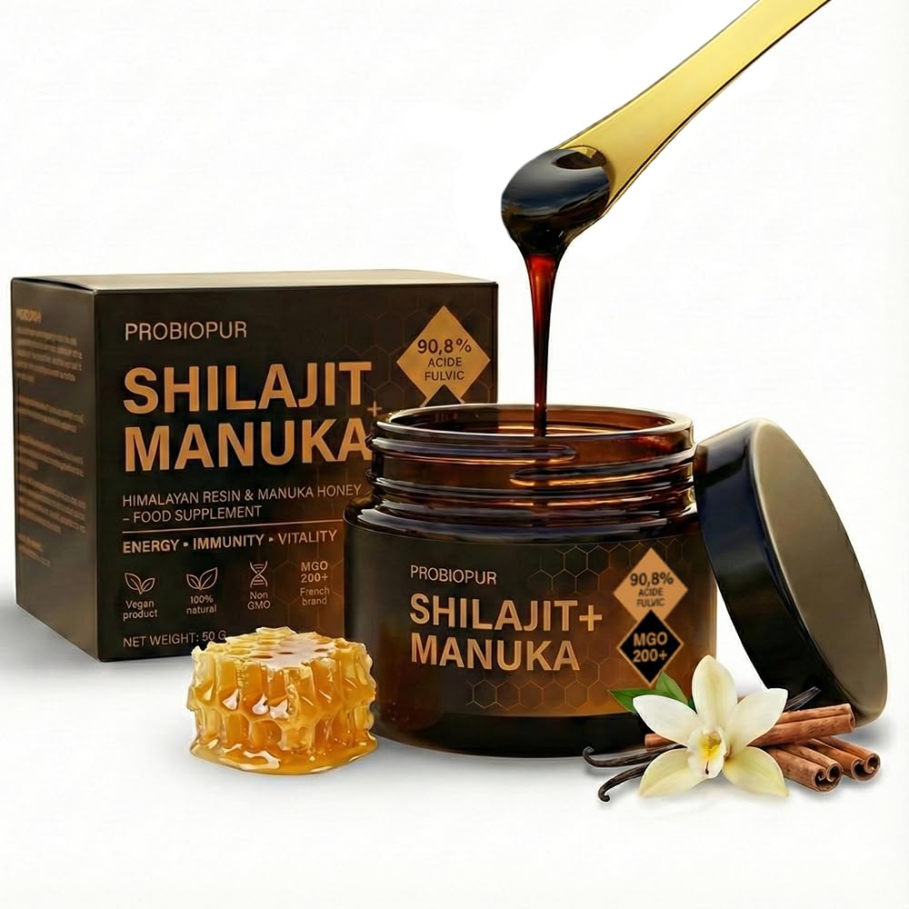 PROBIOPUR – Shilajit + Miele di Manuka (50 g) – Formula esclusiva 2 in 1 – Resina 100% pura dell’Himalaya + Manuka MGO 200+ – 90% acido fulvico – 100% naturale