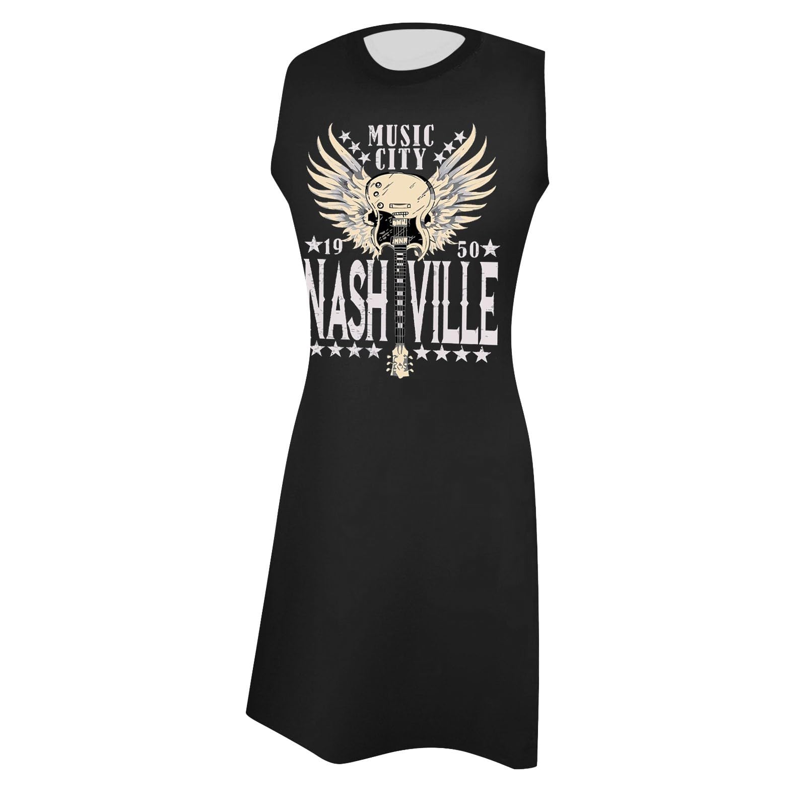 Music City, mini abito da donna, stile country rock, senza maniche, con chitarra grafica