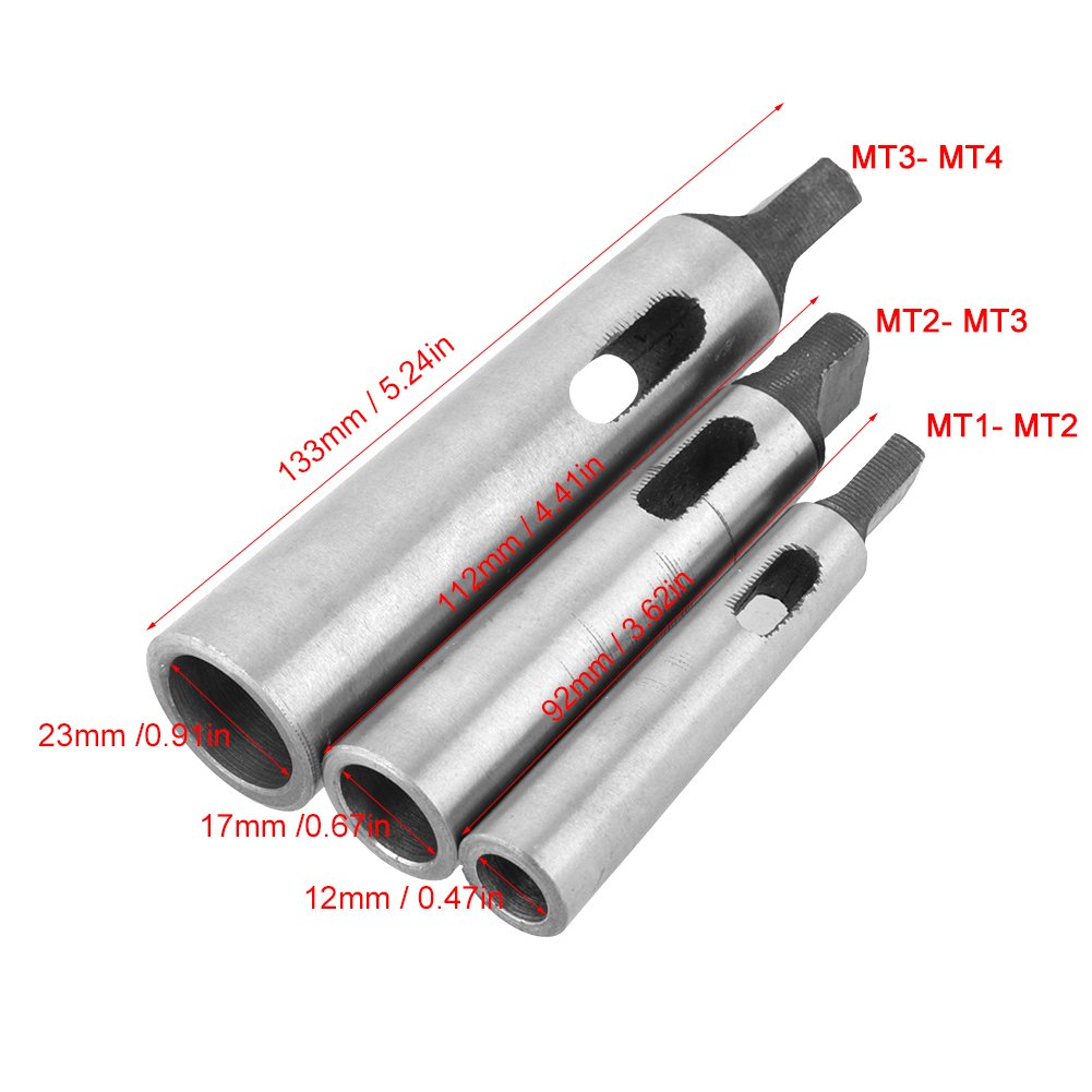 BAAROO 3PCS MT1-MT2 MT-2-MT3 MT3-MT4 Morse Taper Adapter Reducing Drill Chuck Sleeve Flat Head Drill Sleeve Taper Shank Drill Sleeve for Lathe Milling Part