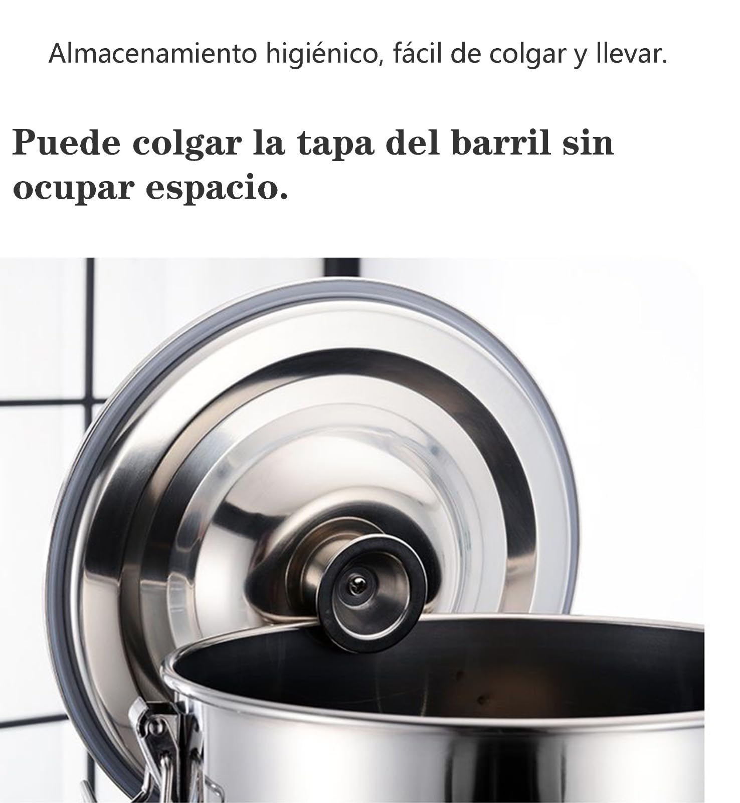Lechera de acero inoxidable, tanque de transporte, contenedor de almacenamiento de alimentos con tapa para leche, agua, harina, aceite, mini barril y más
