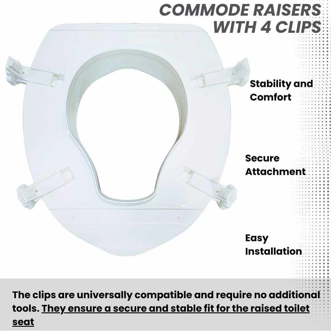 Madison commode elevator 4 inch with 4 Clips | premium toilet seat raiser with spider grips | Commod Raiser | Raised Toilet Seat | Commod Height Elevator Seat, toilet raiser seat With 5 Year Warranty. 1