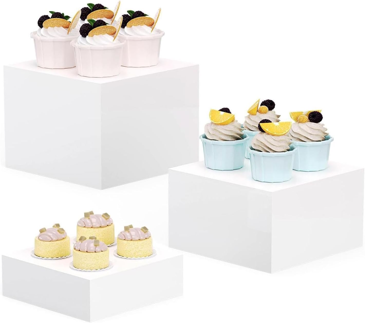 3 Pieces Buffet Riser Food Riser for Buffet Table Cube Display Nesting Riser for Food Cosmetics Crafts Buffet Small Figurine , White