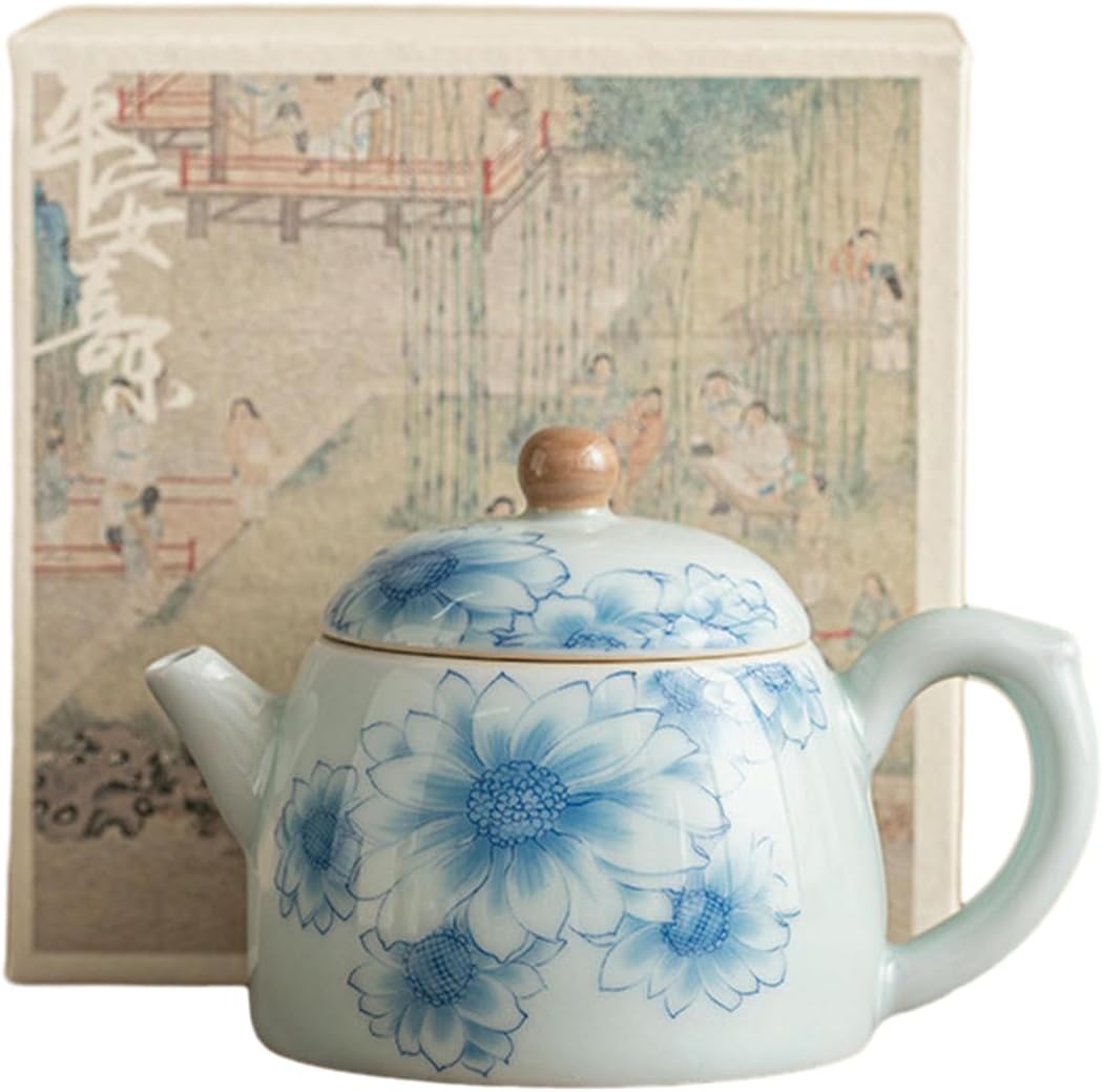 110Ml/3.5oz Blue and White Sunshine Teapot, Household Ceramic Kung Fu Tea Set - Qin Quan Pot [ Box]