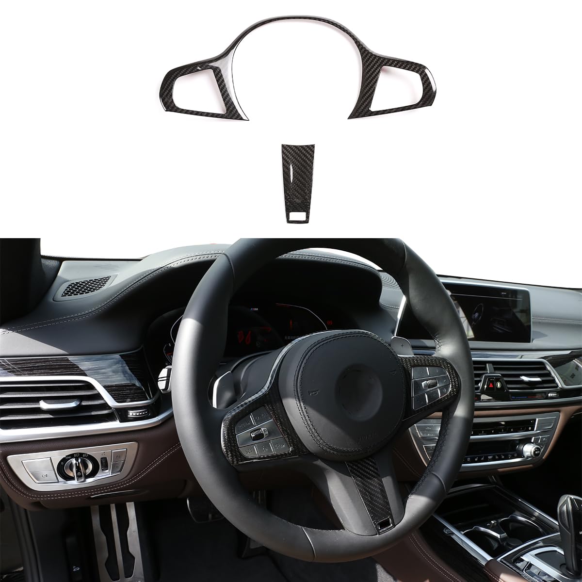 Real Carbon Fiber Steering Wheel Button Frame Cover Trim For BMW 3 4 5 7 8 Series G28 G20 G22 G30 G11 G14 X3 G01 X4 G02 X5 G05 X6 G06 X7 G07 Z4 G29 (