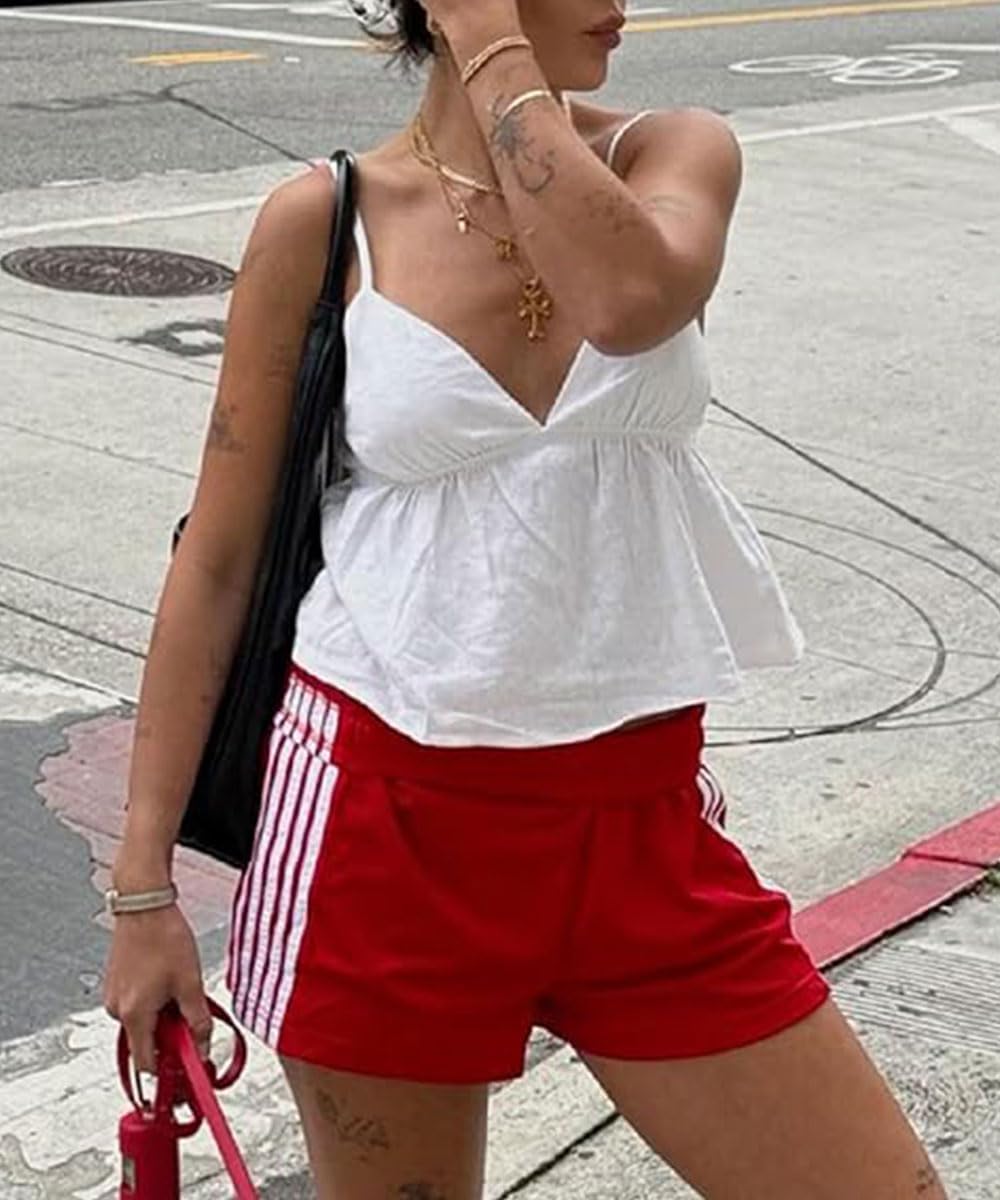 ABINGOO Women Athletic Sweat Shorts Side-Striped Y2k Summer Elastic Waist Workout Loose Wide Leg Lounge Shorts with Pockets - Image 6