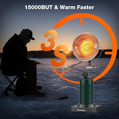 Miniatura 2 de ThermoMate Calentador de propano de 15000 BTU con interruptor de vuelca, calentador portátil para exteriores, pesca en hielo, carrito de golf, caza