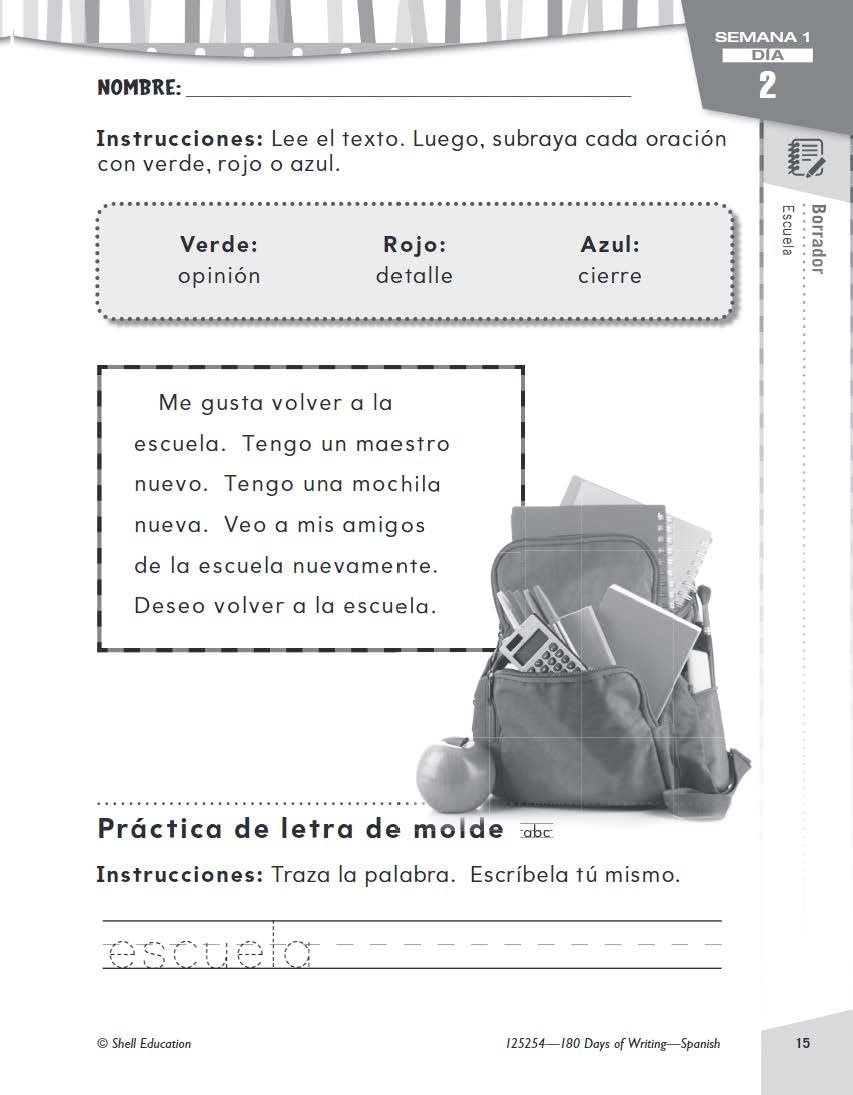 180 Days(tm): Writing for 1st Grade Spanish Practice Workbook for Classroom and Home, Cool and Fun Practice Created by Teachers (180 Days of Practice) (Spanish Edition) - Image 6