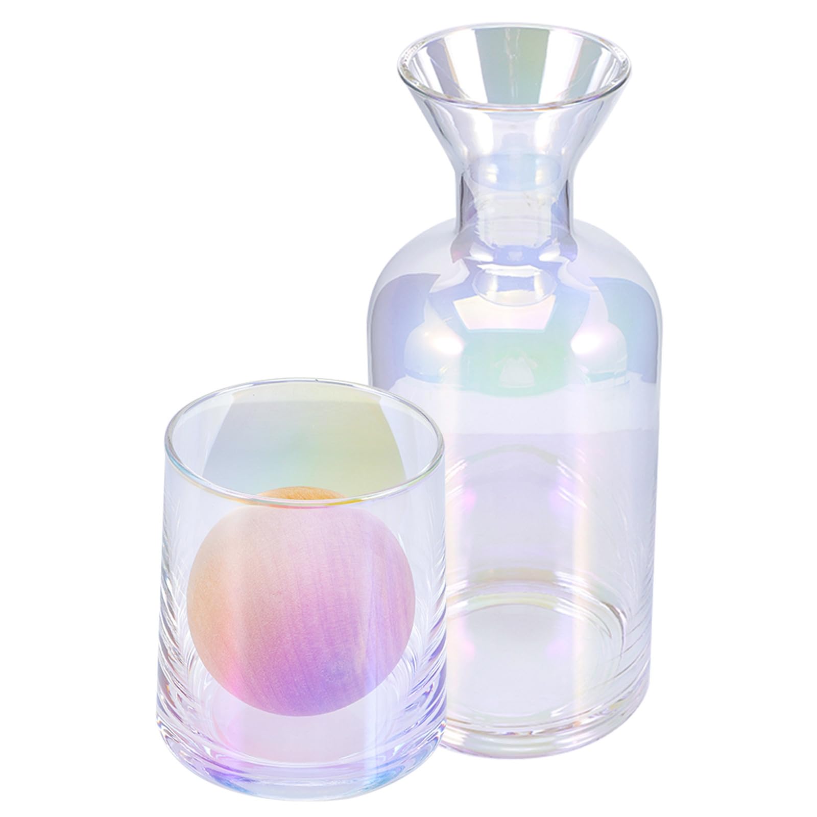 Caraffa in Vetro con Bicchiere e Base in Legno, Set