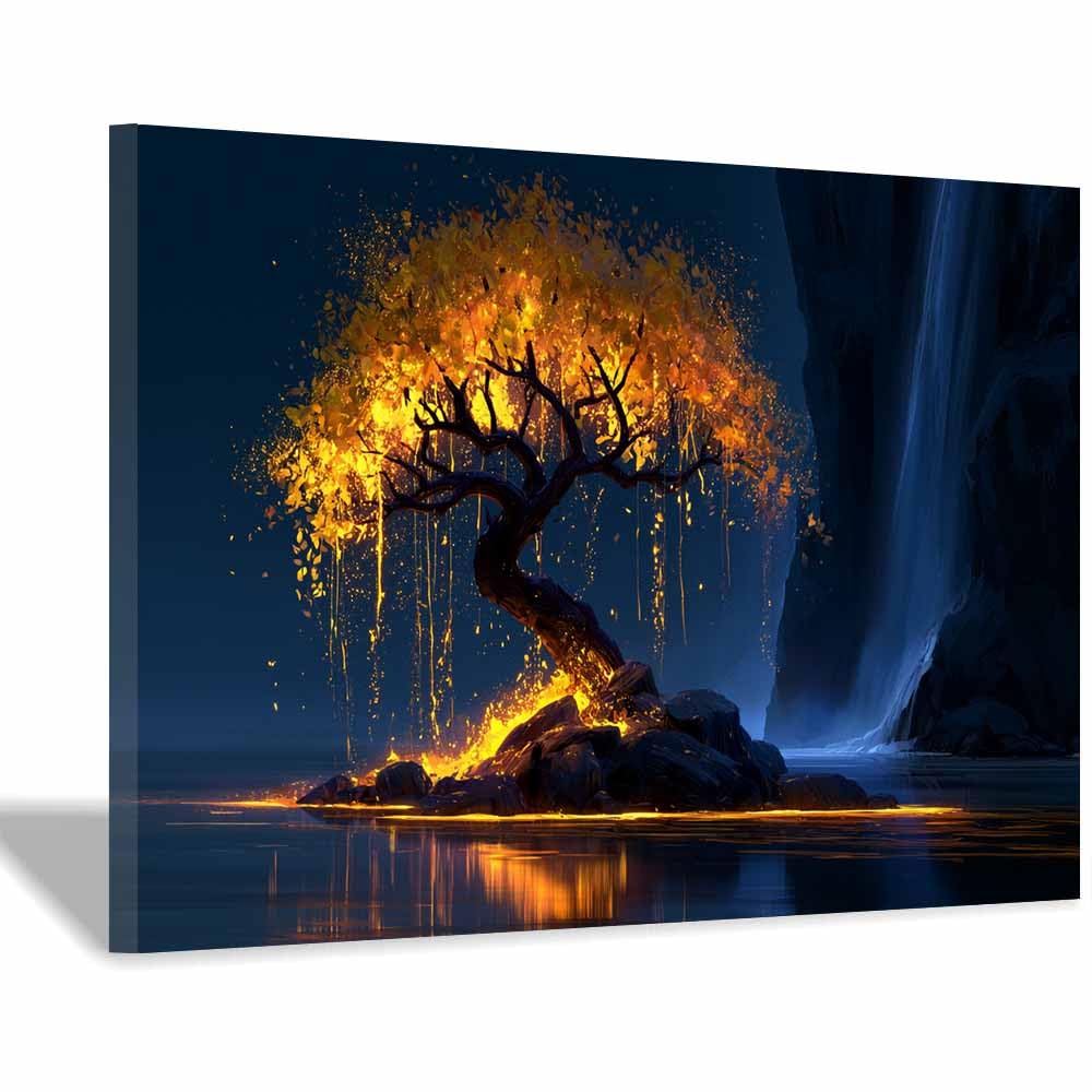 HOQIU Tree Wall Art Wealth Glows Tree artwork, home canvas prints, for Bathroom Living Room Bedroom(Multicolor)-60x80cm Framed