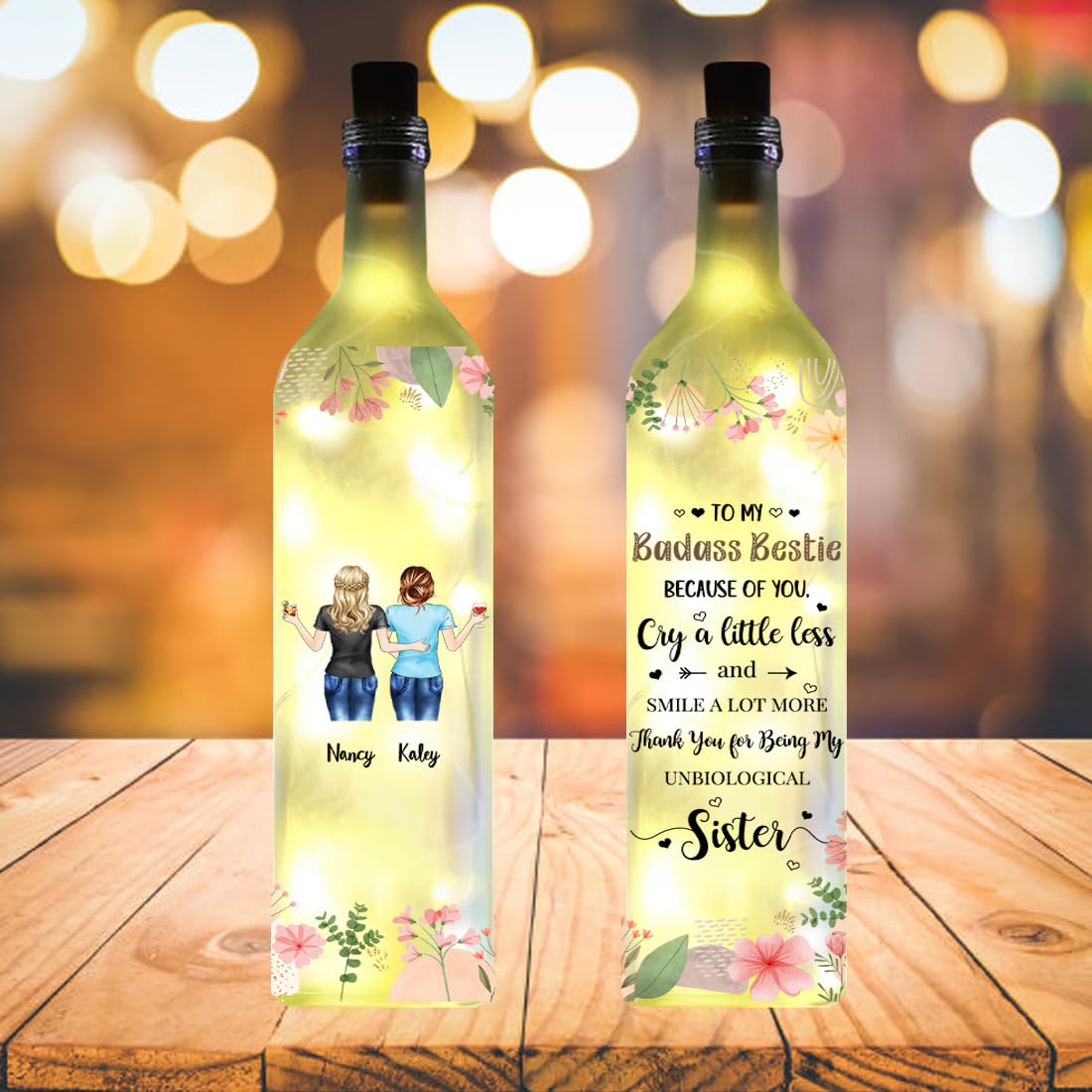 Noonative Style 14 To My Badass Bestie Bottle Lamp,Personalized Custom Bestie Wireless Bottle Lamp With Portrait & Name,Friendship Gifts For Bestie,Best Friend
