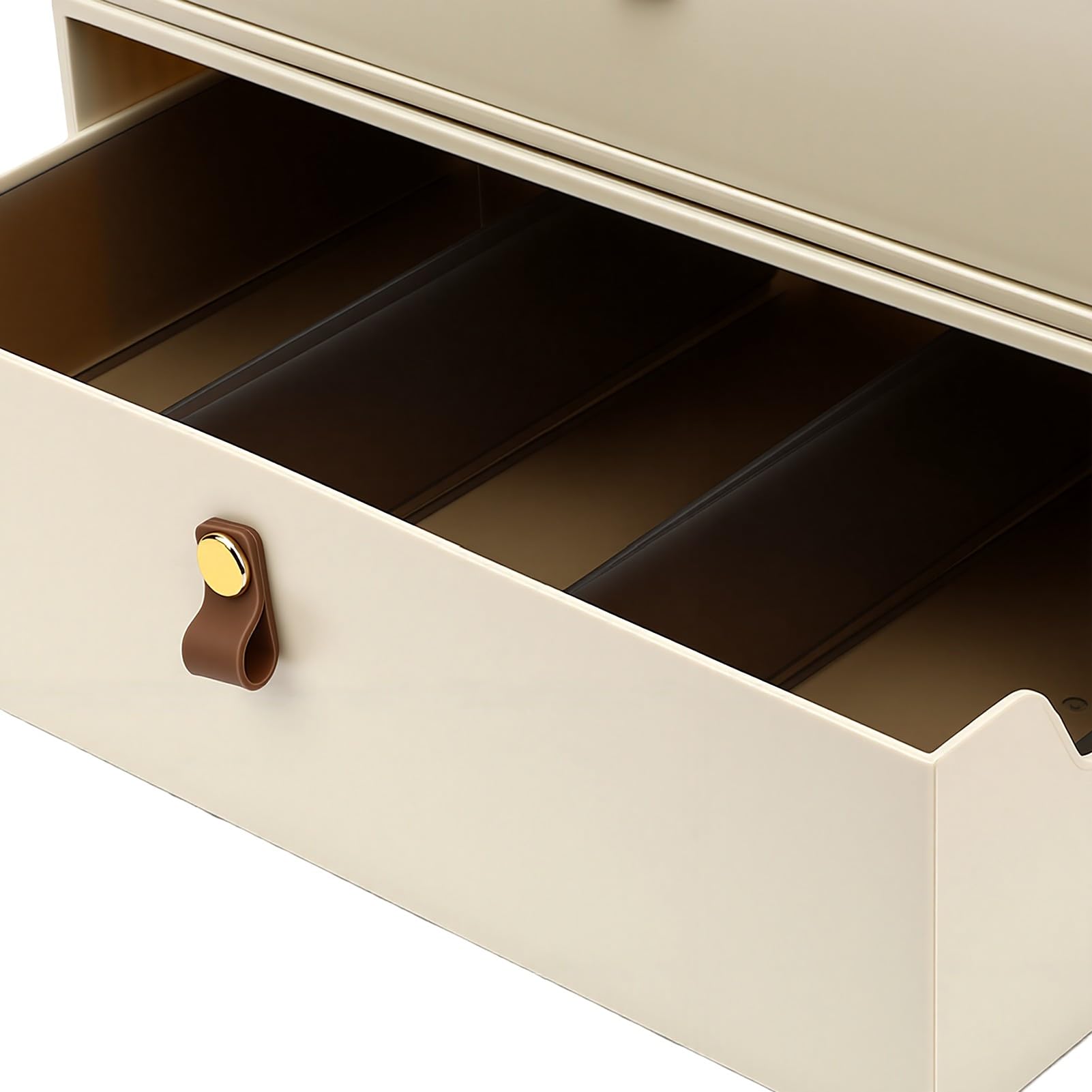 Asixxsix Organizador de Maquillaje con 2 Cajones, Caja Almacenamiento Cosméticos ABS Diseño Tablero Integrado Prueba Polvo, Vitrina Compacta Lápices Labiales Brochas Cosméticos