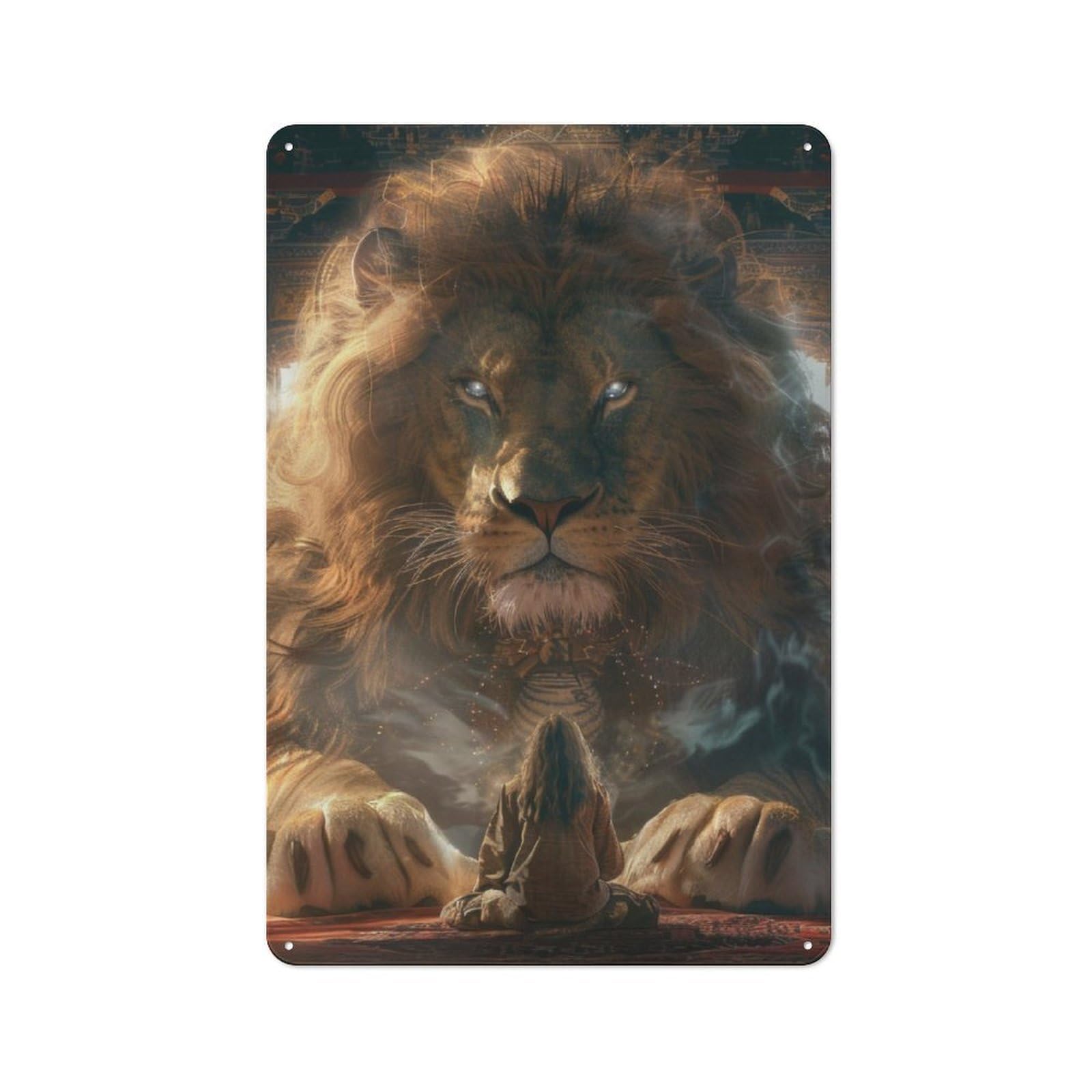 Junmoney Lion Of Wisdom Metal Wall Plaque 30X20cm, Everyday Small Space Decor For Flat, Dorm Room, Lounge Or Cafe