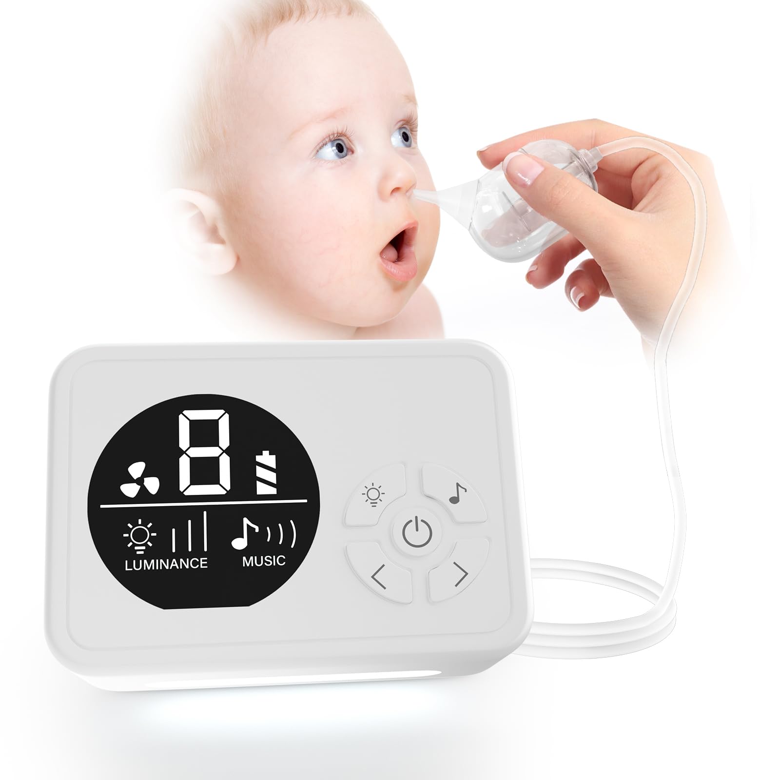 Nasal Aspirator for Baby, Nose Sucker with 9 Suction Levels, Electric Snot Sucker, 3 Levels Night Light & Nursery Rhyme Soothing Function, Food-Grade Silicone Tips