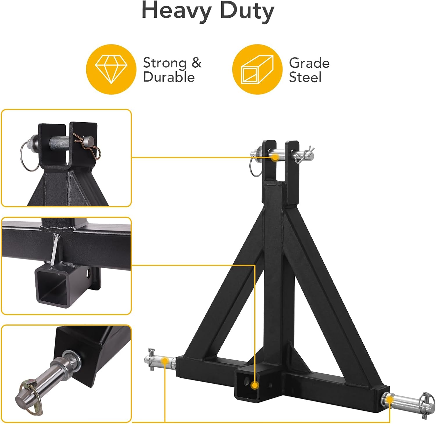 Gravee 2 in 3 Point Heavy Duty Receiver Tow Drawbar Hitch Adapter, 3 Point 2 in Trailer Hitch Receiver Attachments for Kubota, John Deere, LM25H, NorTrac, Yanmar, Kioti, Cat, Category 1 Tractor