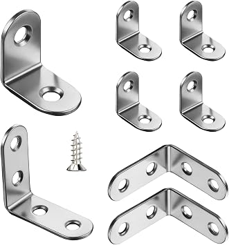 HAISHANG 10pcs Corner Bracket, L Brackets Stainless Steel 40x40mm, Small 90 Degree Right Angle Bracket with Screws Fixation Corner Brackets for Wood Furniture, Desk, Table Shelf