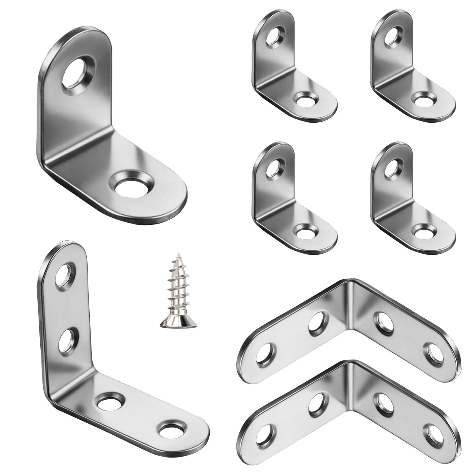 HAISHANG 20pcs Corner Bracket, L Brackets Stainless Steel 20x20mm, Small 90 Degree Right Angle Bracket with Screws Fixation Corner Brackets for Wood Furniture, Desk, Table Shelf
