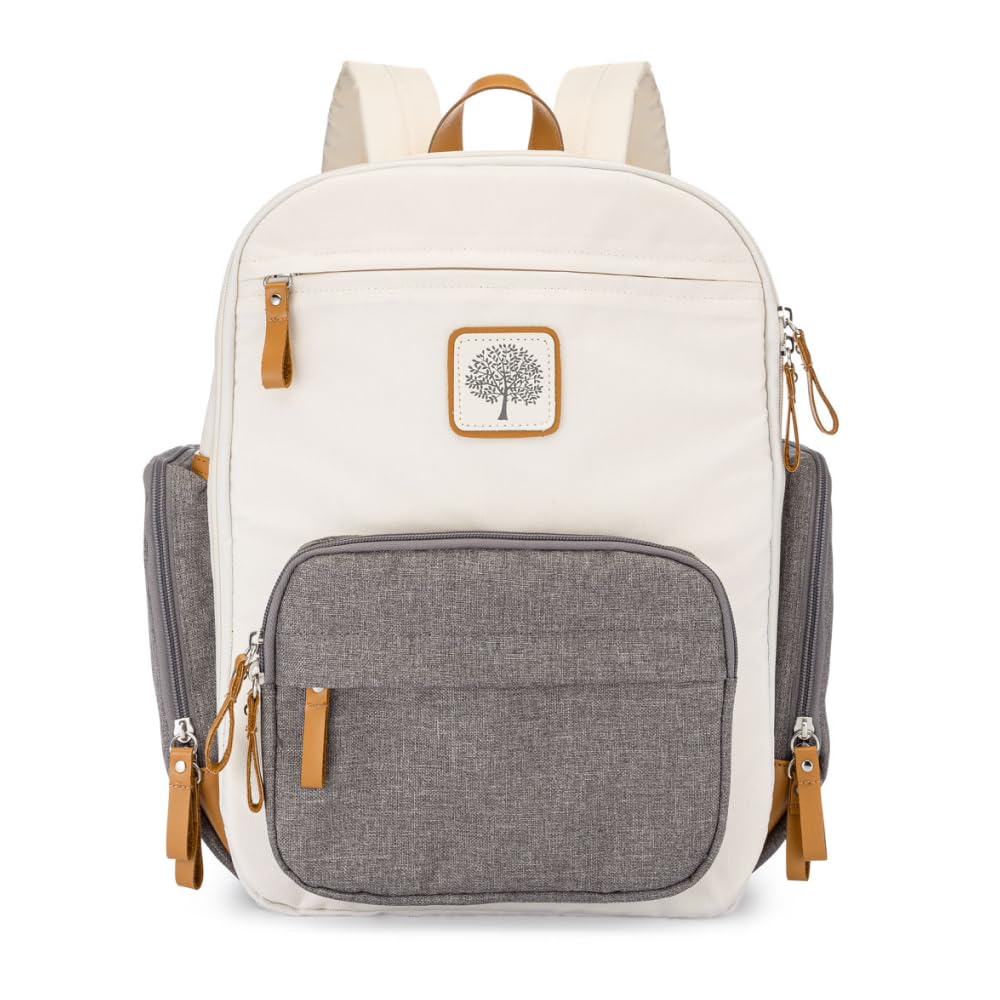Parker Baby Diaper Backpack - Full Zip Diaper Bag with Insulated Pockets - Cream