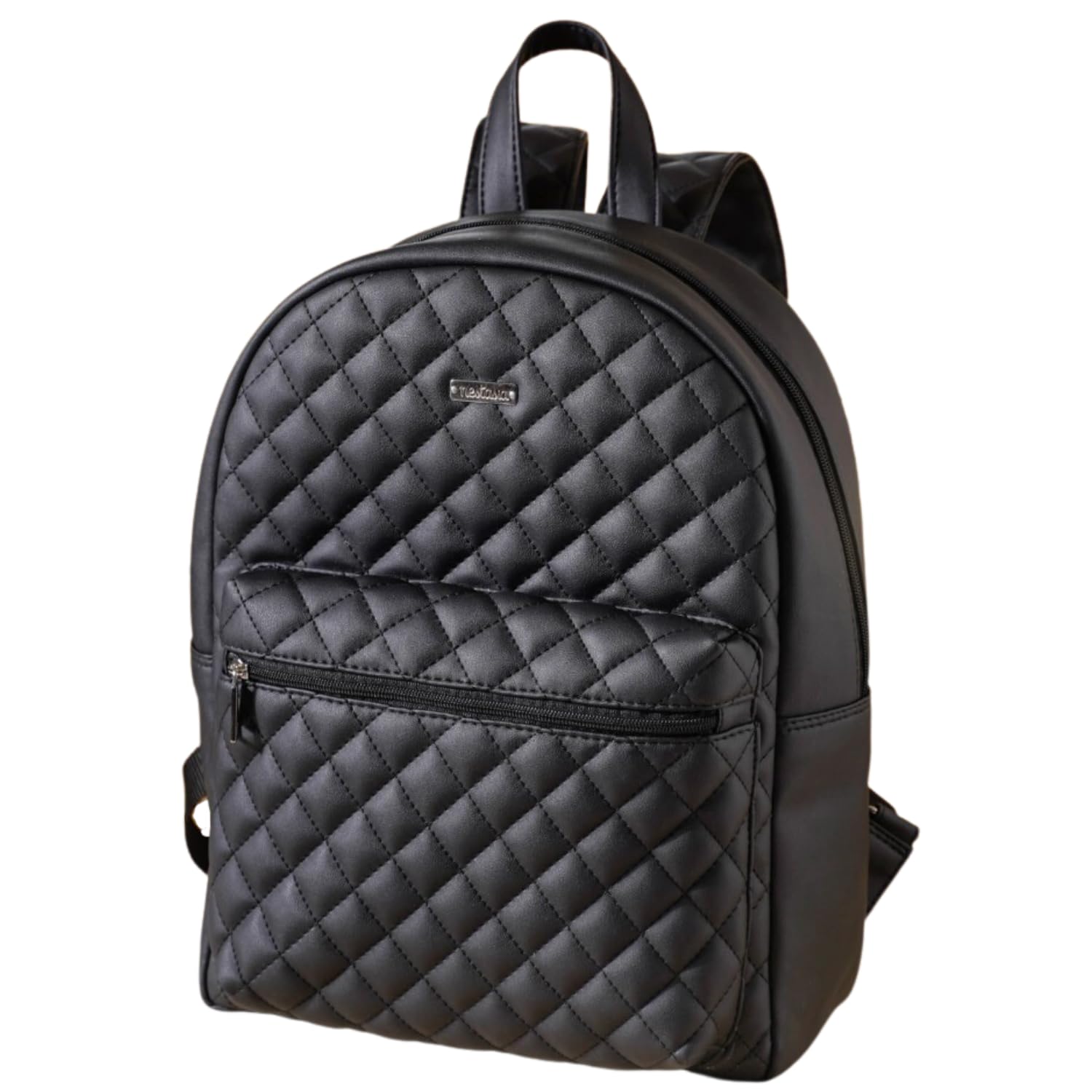 Nestasia Quilted Unisex Travel Backpack | Durable 14-inch Laptop Bag for Office or Travel - Multiple Compartments - Cushioned Back Support | Vegan Leather Black (B0C4YWRS3B) Amazon Price History, Amazon Price Tracker