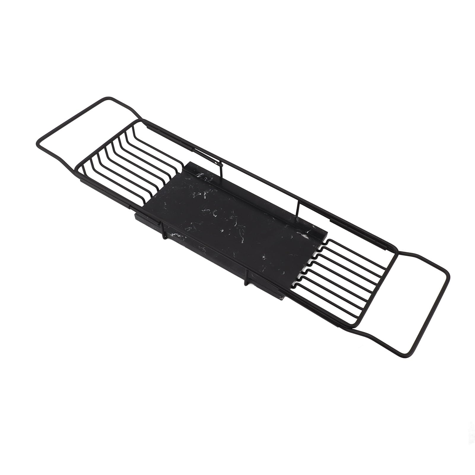 Estante de Metal para Bañera de Mármol con Diseño Antideslizante, Bandeja Ampliable para Ahorrar Espacio para Relajarse y Organizar Artículos Esenciales para el Baño, Acero Inoxidable y (Negra)