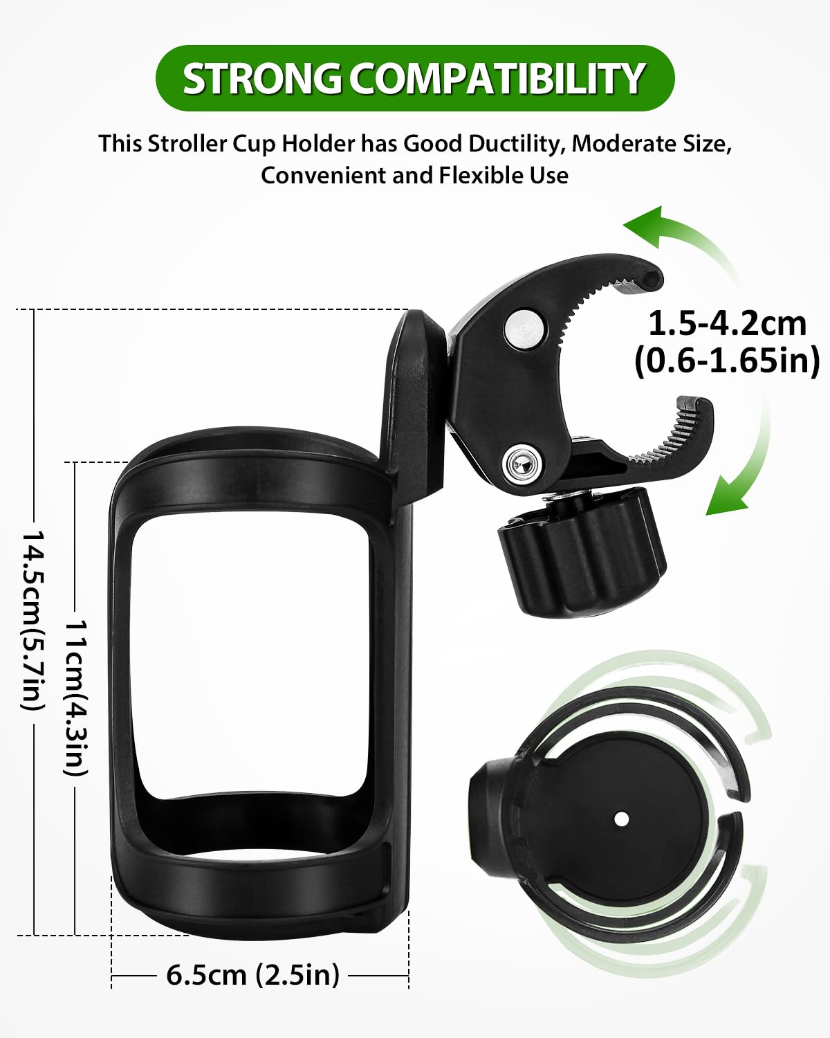 2 supporti per bevande per passeggino, universale per tazza e bottiglia d'acqua, rotazione a 360 gradi.
