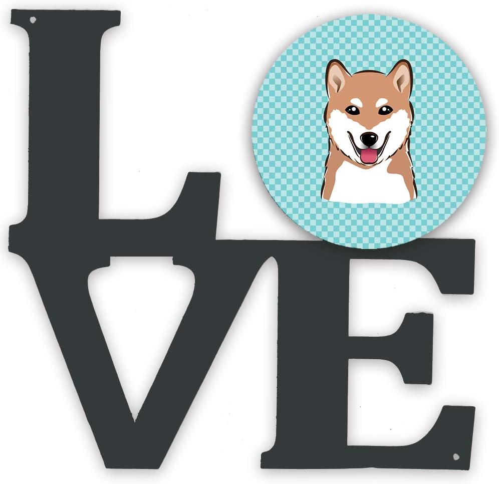 Caroline's Treasures BB1163WALV Checkerboard Blue Shiba Inu Metal Wall Artwork Love Indoor Outdoor Art Decor Patio, Bathroom, Kitchen Colorful Aluminum and Black Steel Sculpture