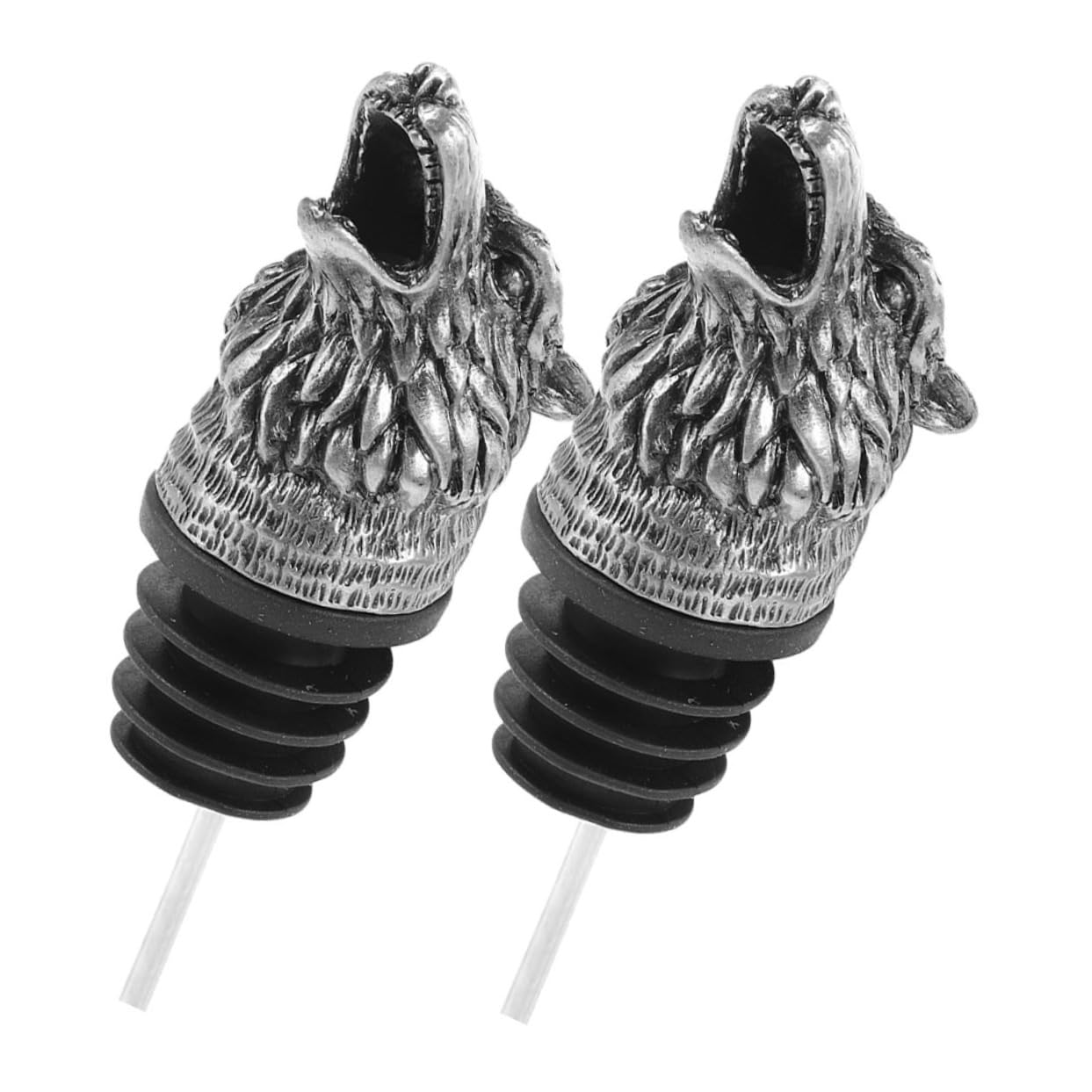 BESTYASH 2Pcs Wolf Head Wine Pourer Spout Bottle Stopper Creative Zinc Alloy Wine Aerator with Antique Finish for Home Bar Kitchen and Liquor Use