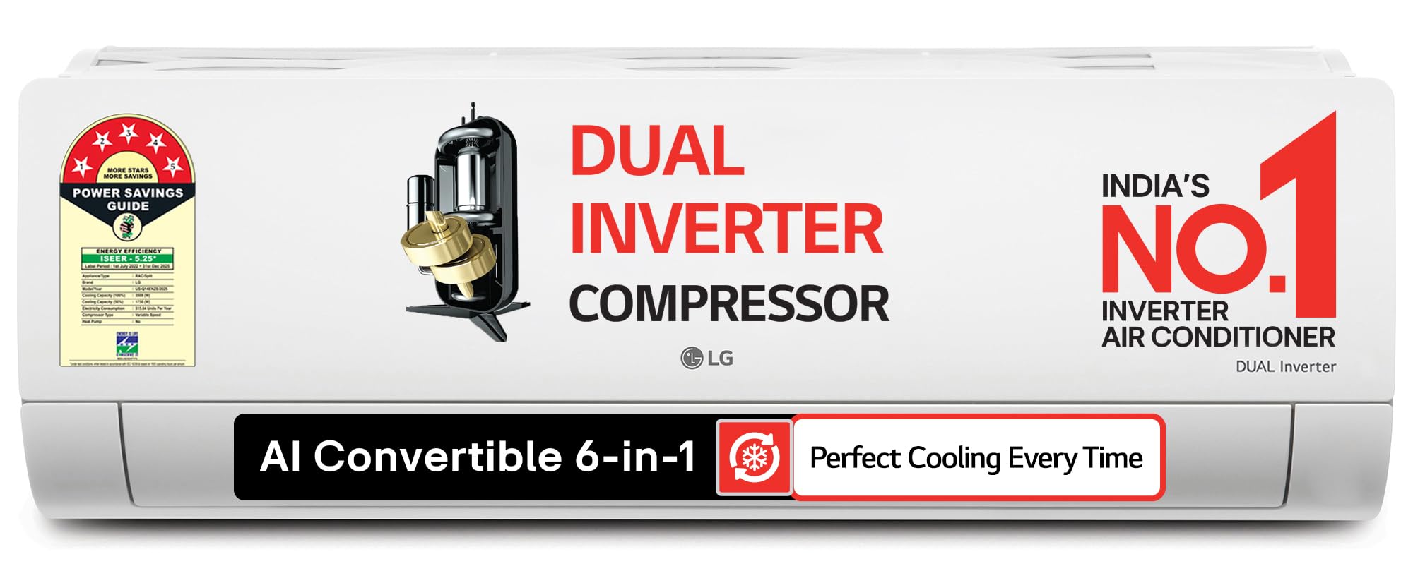LG 1 Ton 5 Star Dual Inverter Split AC (Copper, AI Convertible 6-in-1 Cooling, Faster Cooling & Energy Saving, 4 Way Air Swing, HD Filter with Anti-Virus Protection, Viraat Mode, US-Q14ENZE, White)
