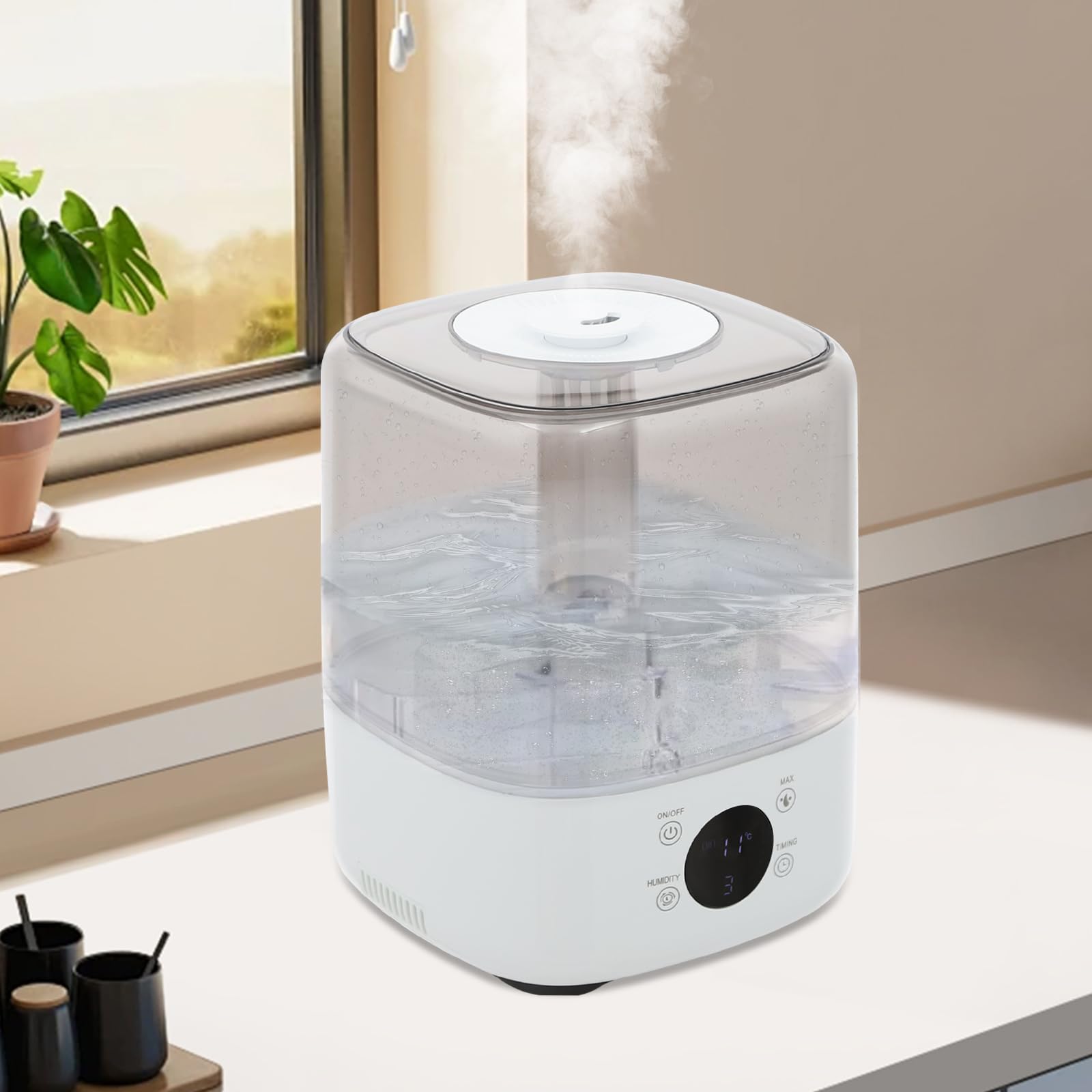Nawilżacz powietrza 5 l | ultradźwiękowy z dyszą obracaną o 360° | 3 poziomy mgły i timer (1-8 h) | cichy ≤ 35 dB | pilot zdalnego sterowania i tryb uśpienia | do sypialni i biura | w zestawie filtr