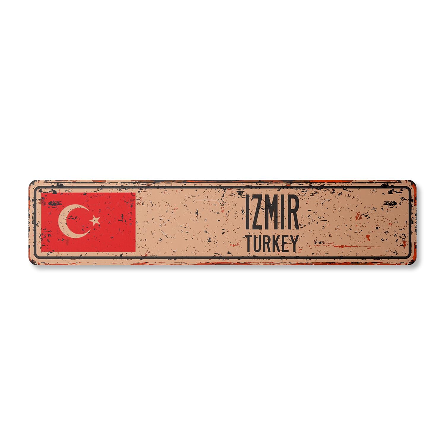 IZMIR TURKEY Vintage Street Sign Turk flag city country road wall rustic gift