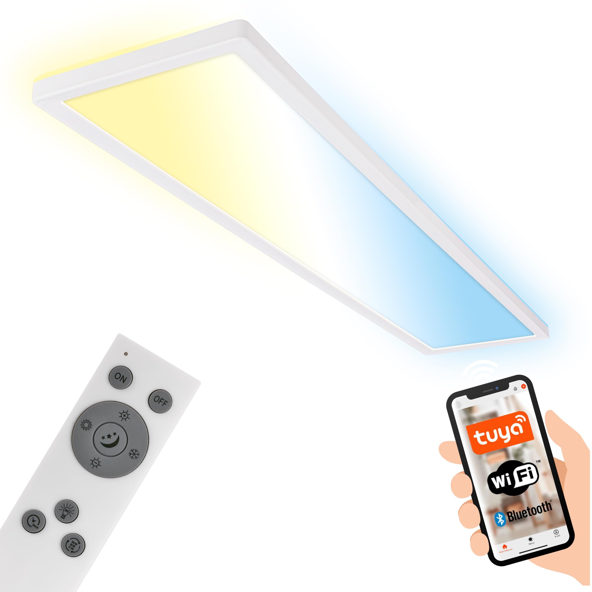 BRILONER - LED Deckenlampe 98cm flach Smart Home, funktioniert mit Alexa, Fernbedienung, Lampe, Deckenleuchte, Wohnzimmerlampe, LED Panel, Küchenlampe, Schlafzimmerlampe, 98x20x3 cm, Weiß