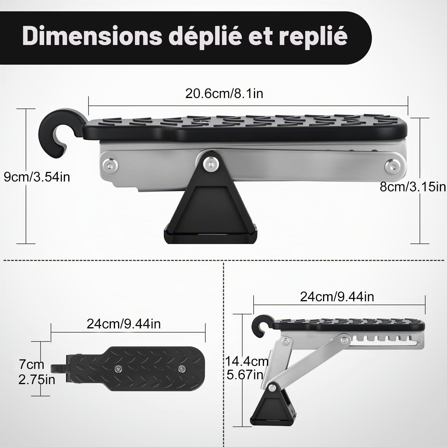 Marchepied de Porte de Voiture, Pédale de Crochet de Véhicule en Forme de U avec Coussin Tampon, Pedale Pliante de Pied de Porte de Voiture pour Berlines, SUV, Jeep, Charge Max 250kg | Universel, capacité de charge de 250 kg, longues marchepieds, pour SUV