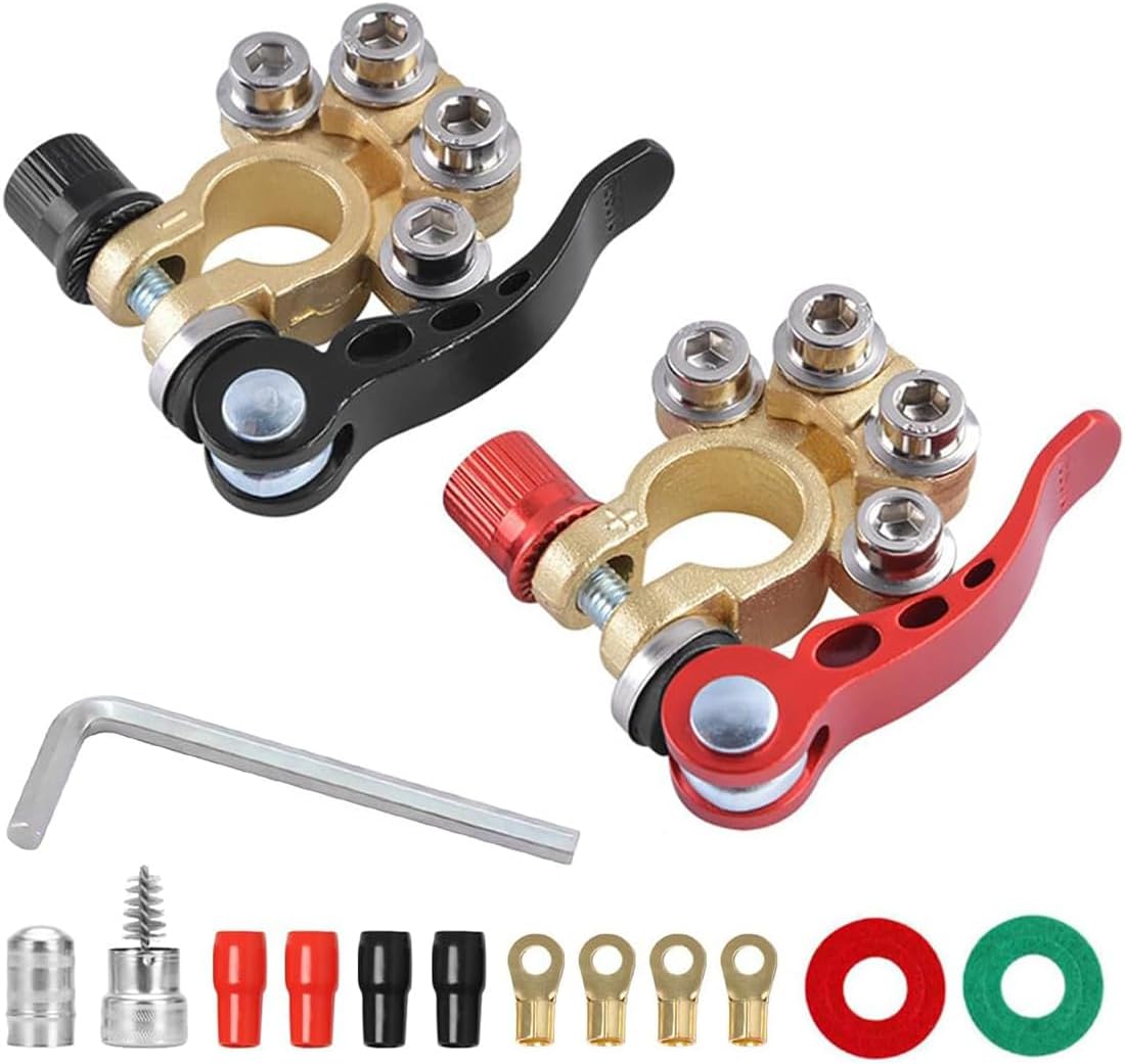 X spring Battery Terminal Connectors, 2 Pcs 4 Way Car Terminal Clamp Connectors Quick Release Disconnect, Car Battery Terminal for SAE/JIS Type A Posts, Compatible With Cars, Vans, Trucks and More