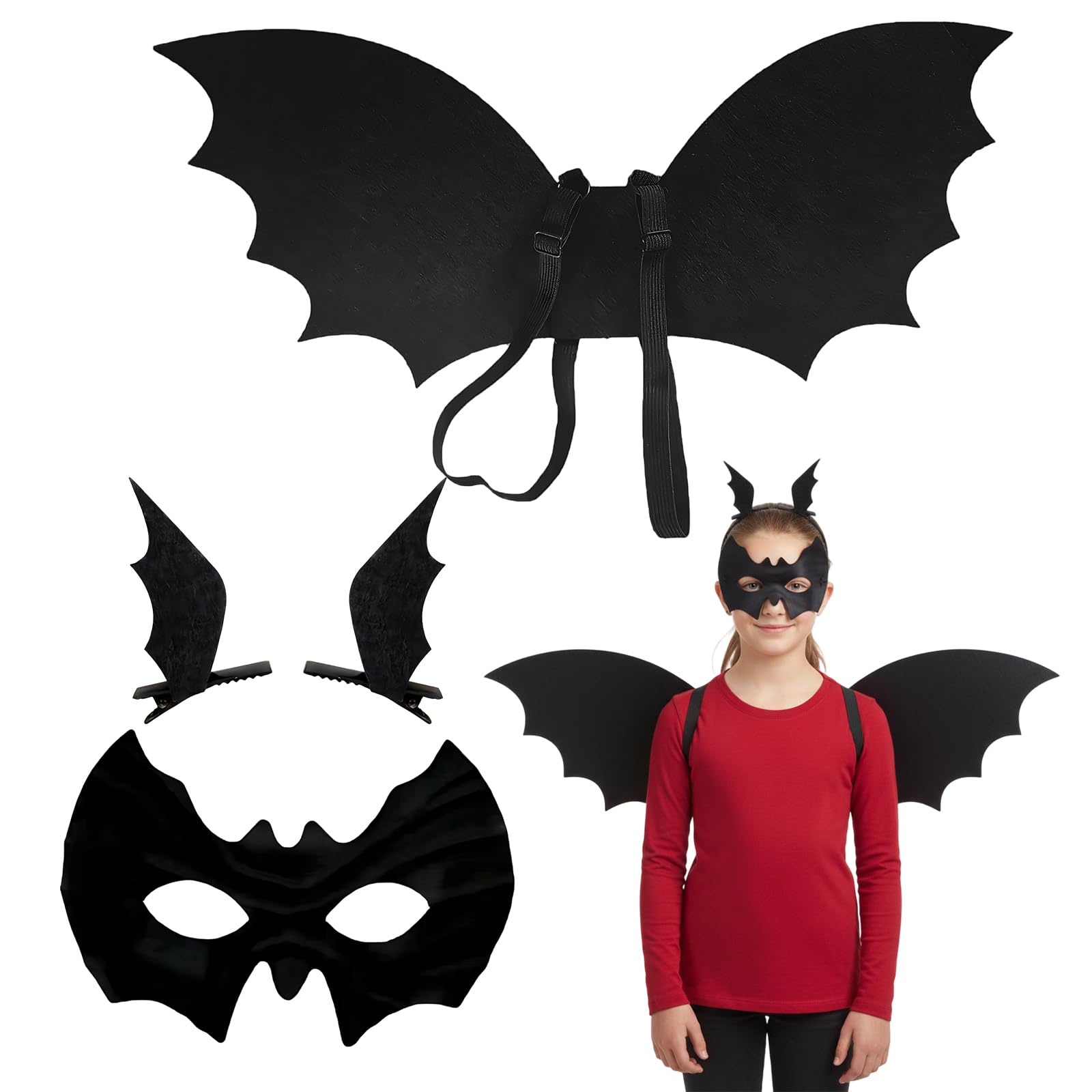 SrgPui 3-Piece Bat Wings For Teenagers Aged 12 and Above, Bat Costume Set including Mask And Wings
