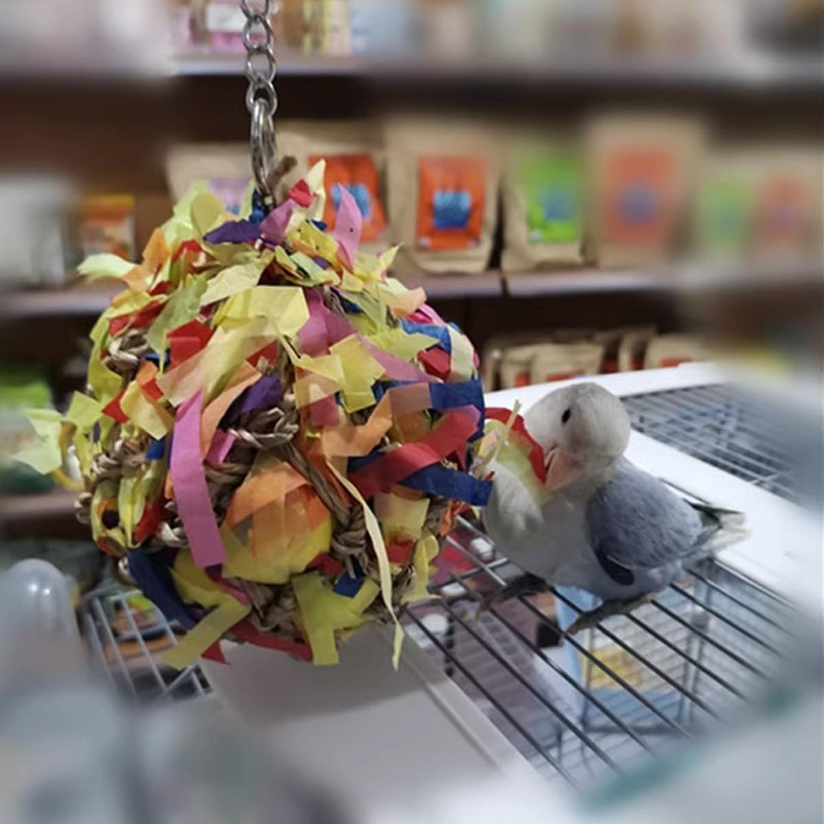 Papyrus Shredder Ball - Bird cage Accessory to Keep Your Bird Busy Looking for Hidden Treasure - Non-Toxic, Non-polluting, Decompression, Easy to Install Large Bird Foraging Toy - 7 inches (7 inch)