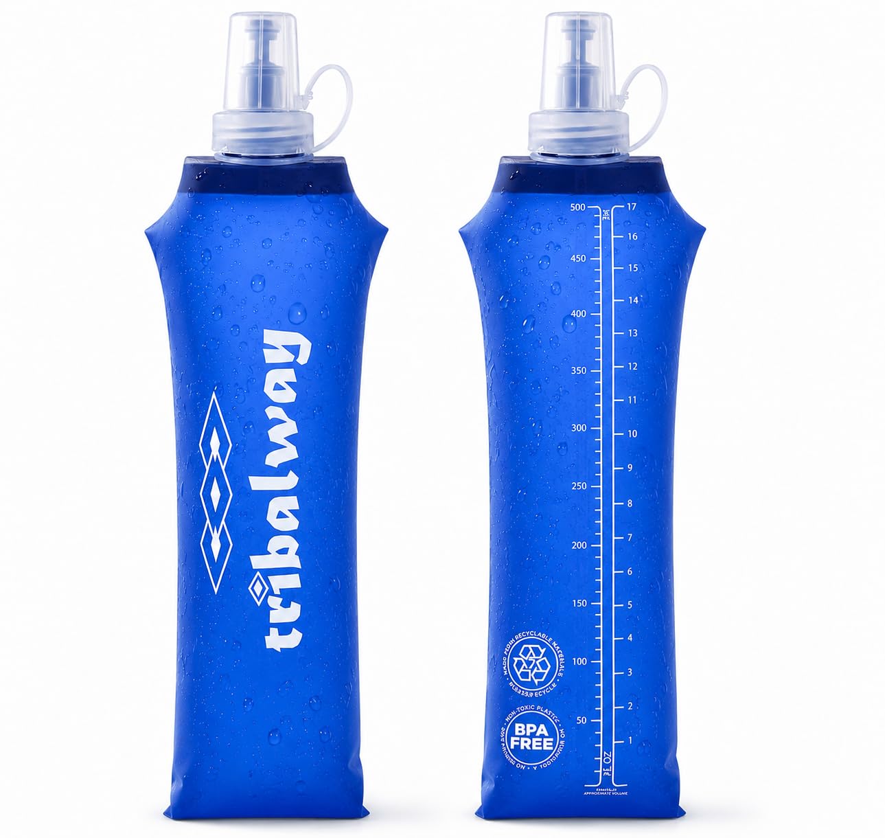 Tribalway 2 x Soft Flask 500ml – Running Water Bottles | Collapsible Soft Flask for Hydration Vest | BPA-Free Water Bottle for Running, Hiking, Cycling | Leakproof & Lightweight