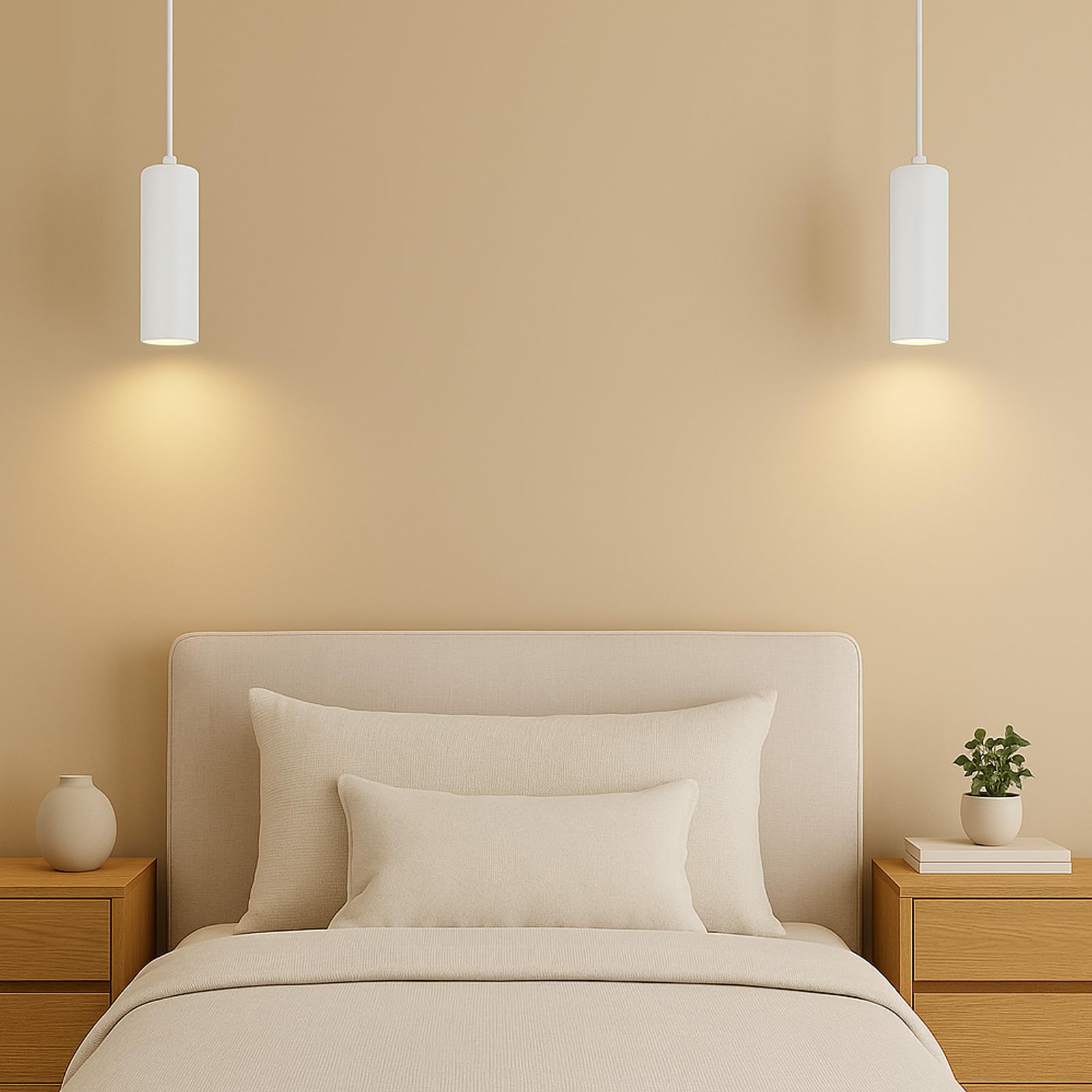 Alpinaluz Lampada a sospensione tubolare da soffitto in alluminio 20 cm – Design moderno minimalista, attacco GU10, cavo tessile regolabile 120 cm (Confezione da 2 Bianco)