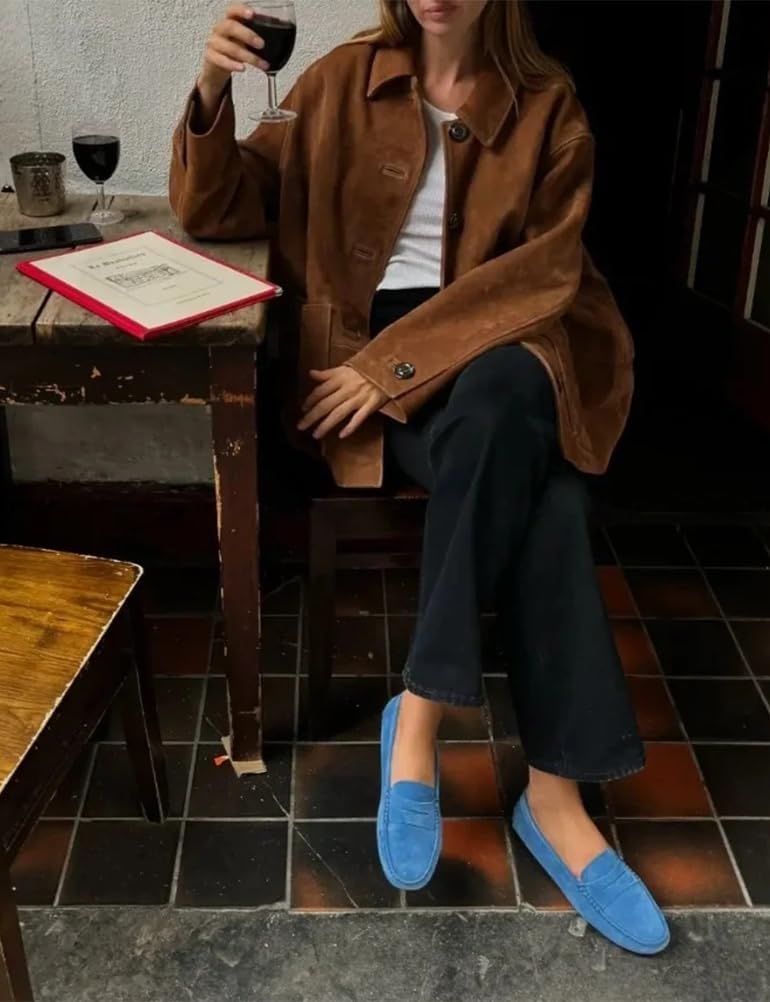 Kinghua Womens Oversized Suede Jacket Fall Outfits Fashion Faux Leather Jacket Winter Coats Shackets
