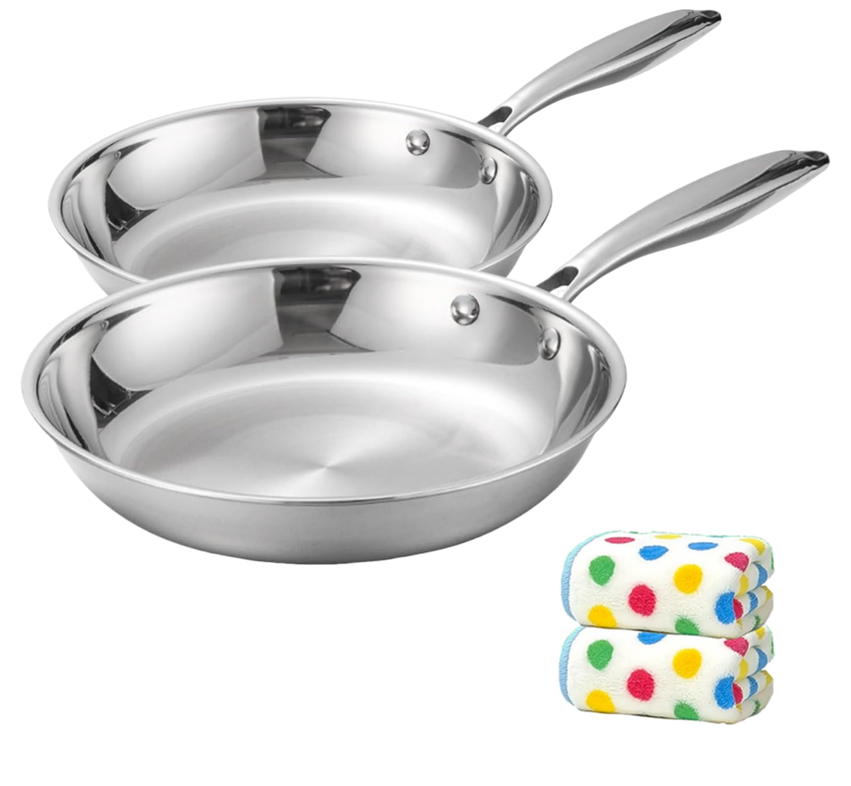 Lot de 2 poêles à frire en acier inoxydable 304 de qualité supérieure - 20-28 cm - Pour plaques à induction et four - Poignée ergonomique - Ustensiles de cuisine sains pour steak, œufs et cuisine